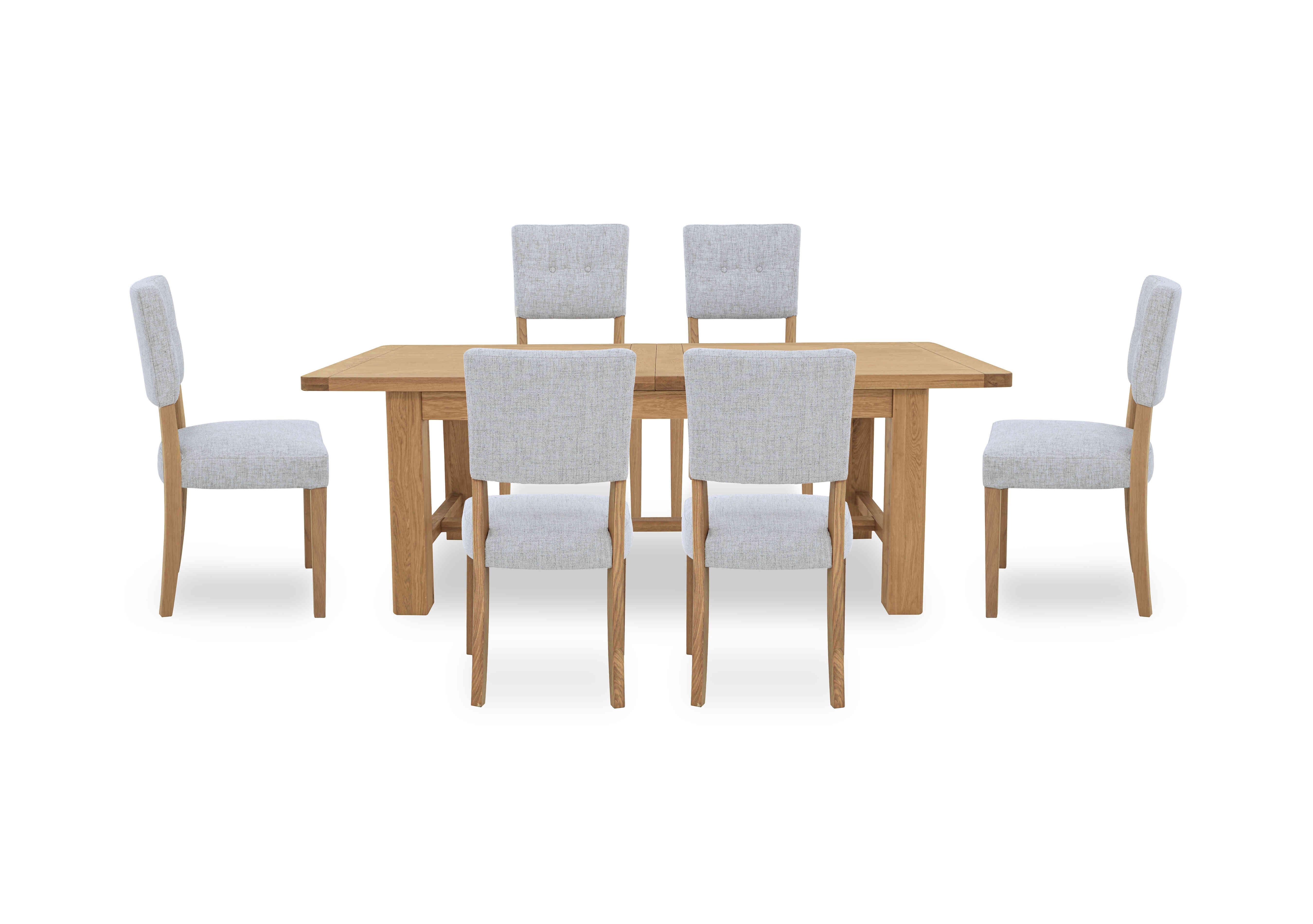 Augusta Large Rectangular Extending Dining Table and 6 Open Back Upholstered Dining Chairs in Mist on Furniture Village