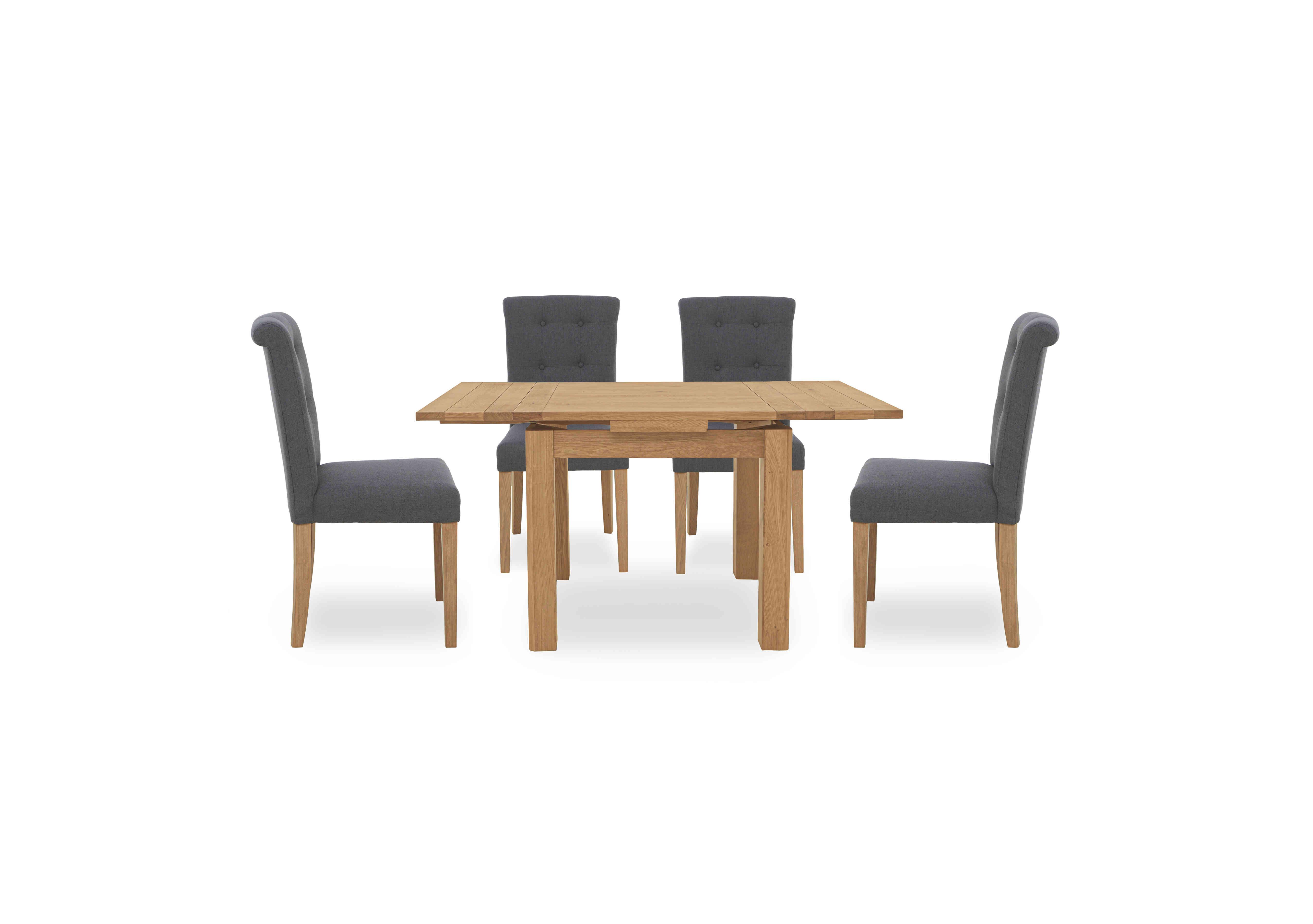 Augusta Draw Leaf Extending Dining Table and 4 Roll Back Upholstered Dining Chairs in Anthracite on Furniture Village