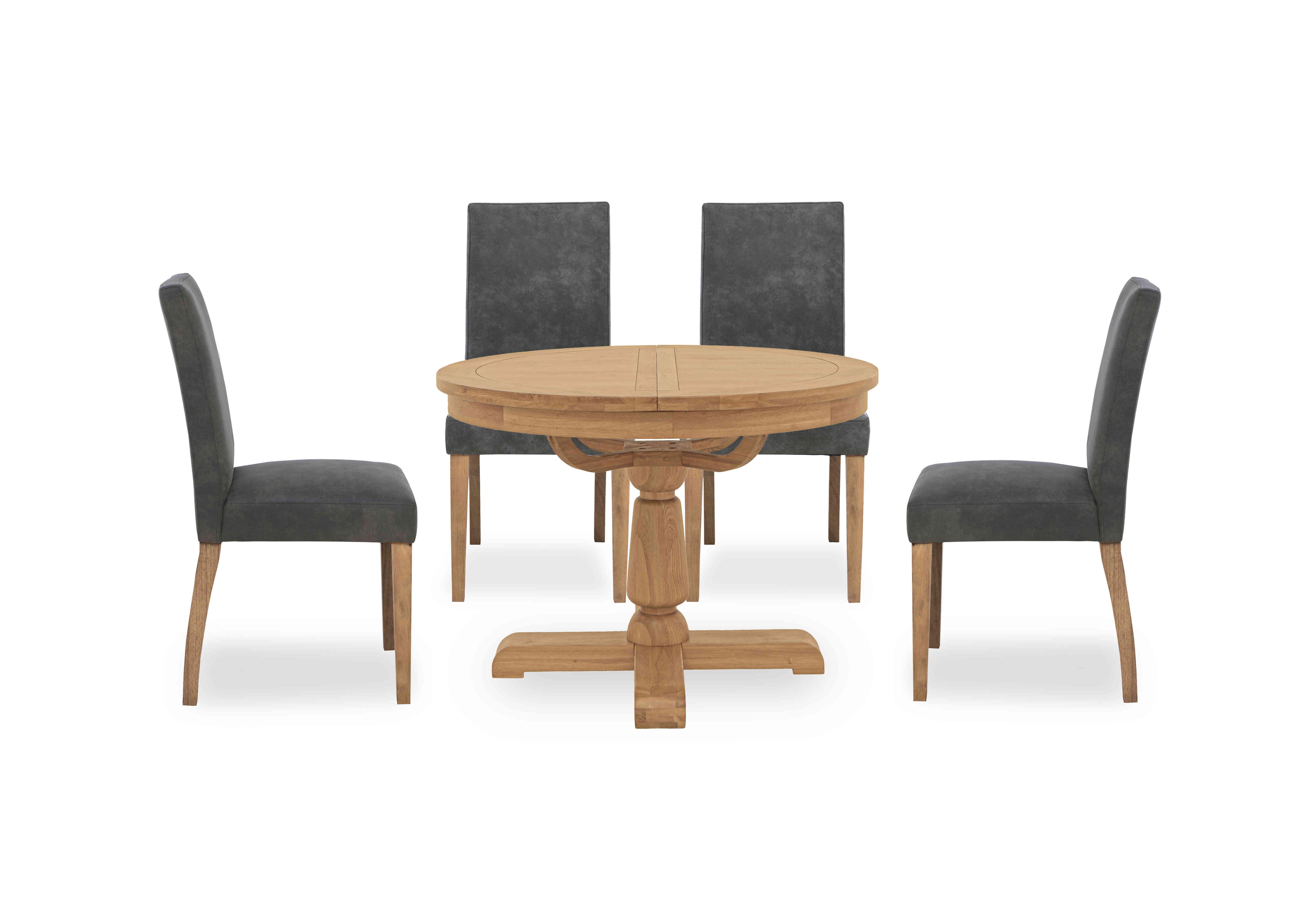 Augusta Round Extending Dining Table and 4 Cowboy Upholstered Dining Chairs in Grey on Furniture Village