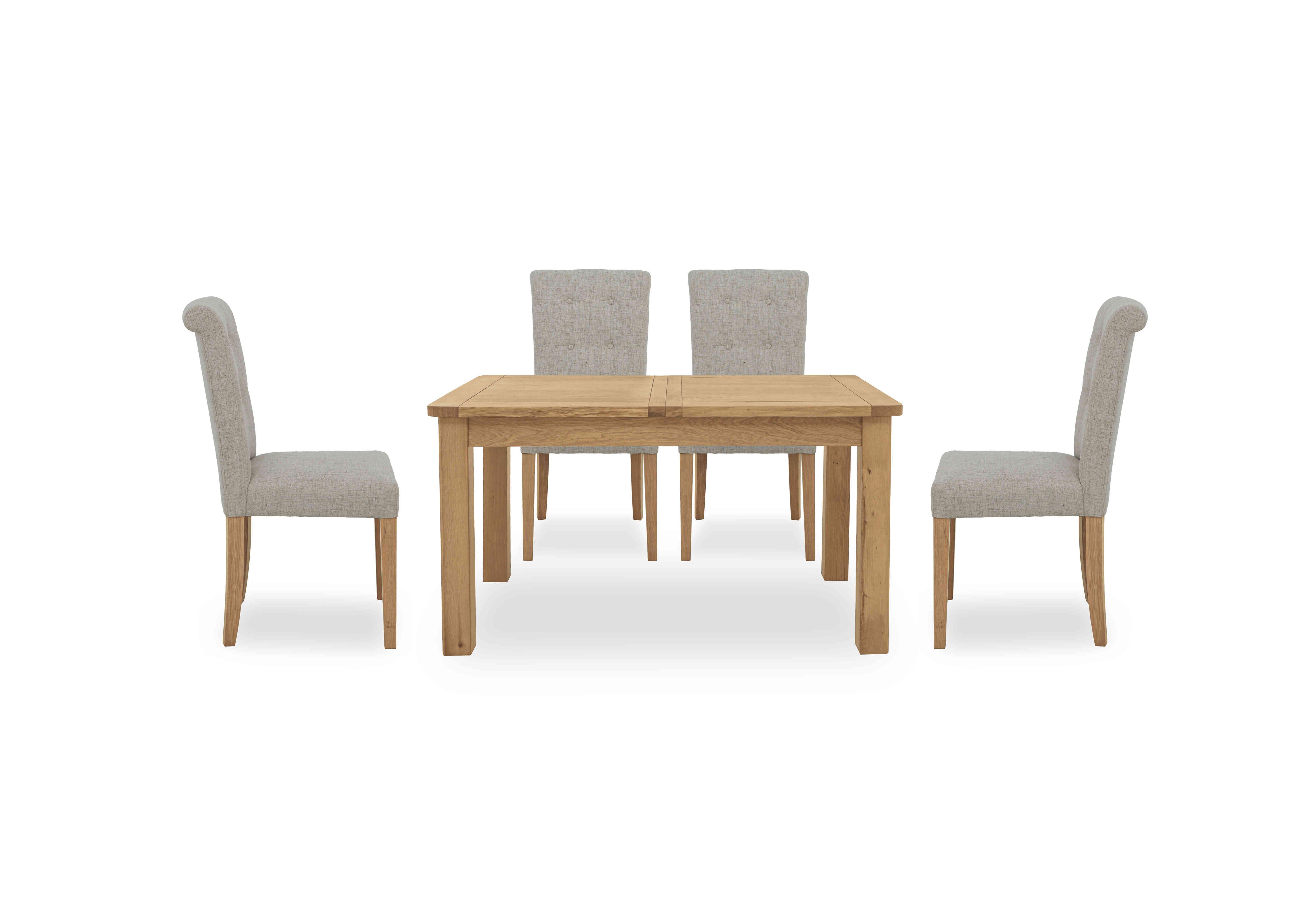Augusta Small Rectangular Extending Dining Table and 4 Roll Back Upholstered Dining Chairs in Pebble on Furniture Village