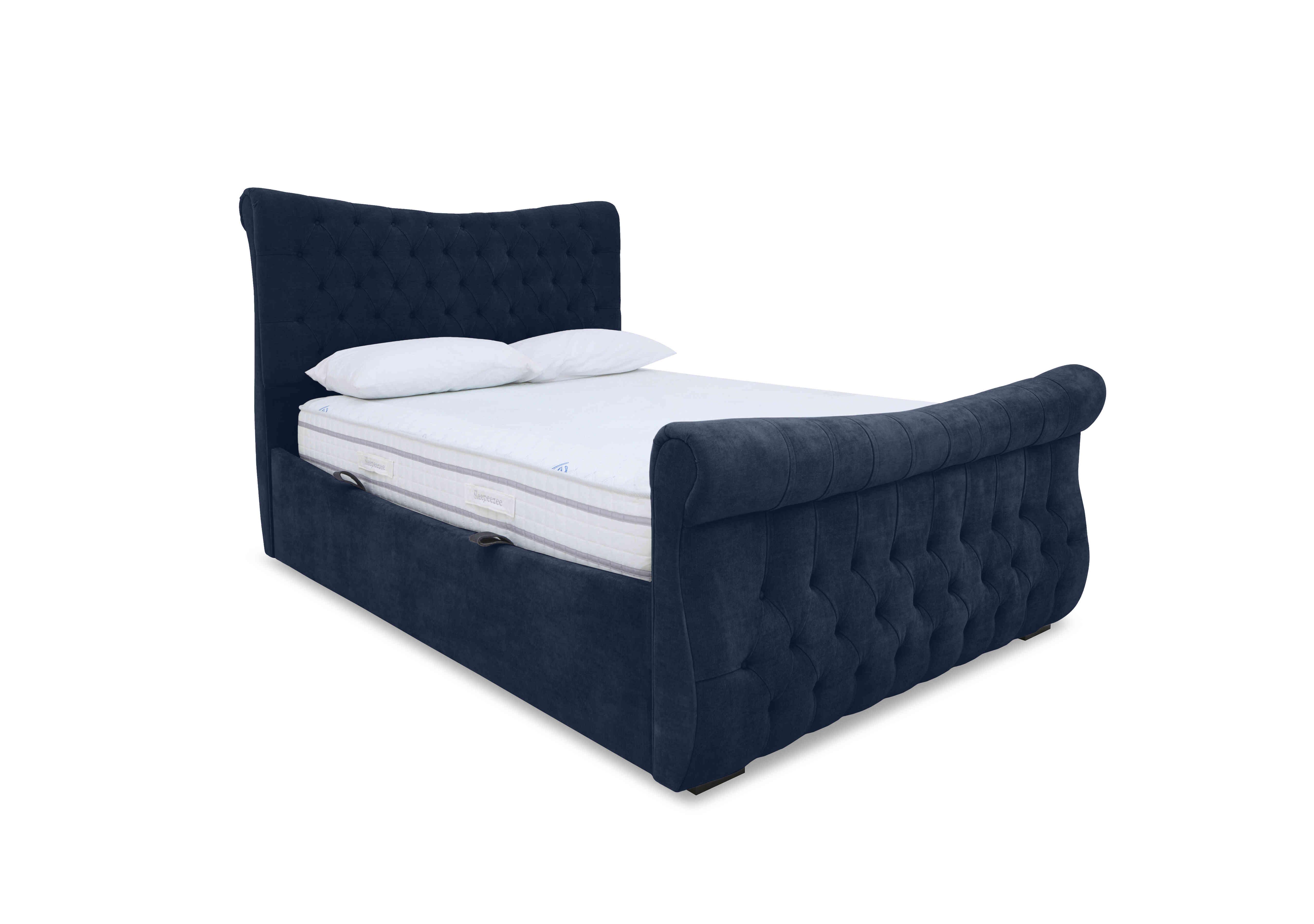 Lance Left Hand Side Opening Ottoman Bed Frame in Aston Navy on Furniture Village
