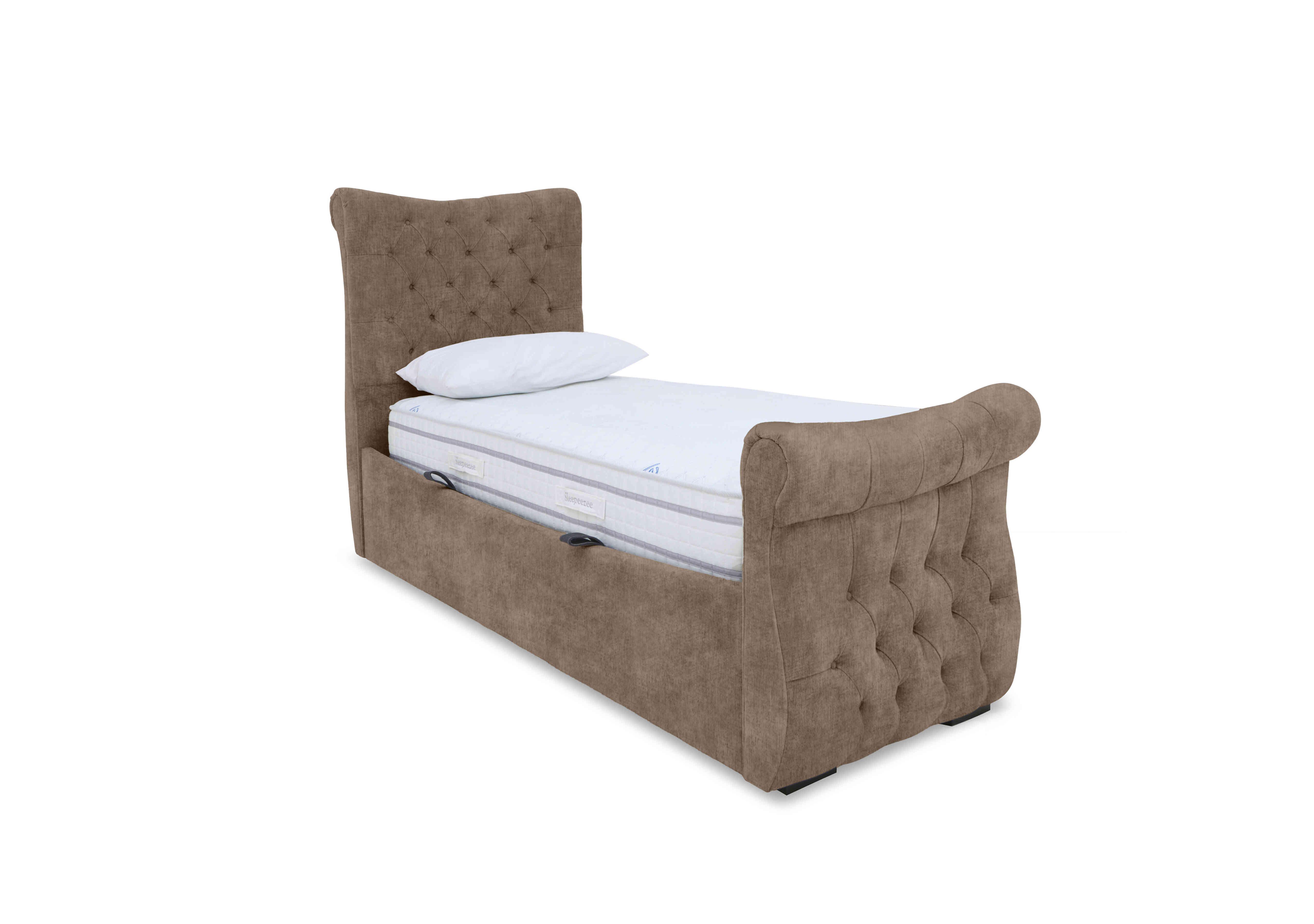 Lance Left Hand Side Opening Ottoman Bed Frame in Lace Caramel on Furniture Village