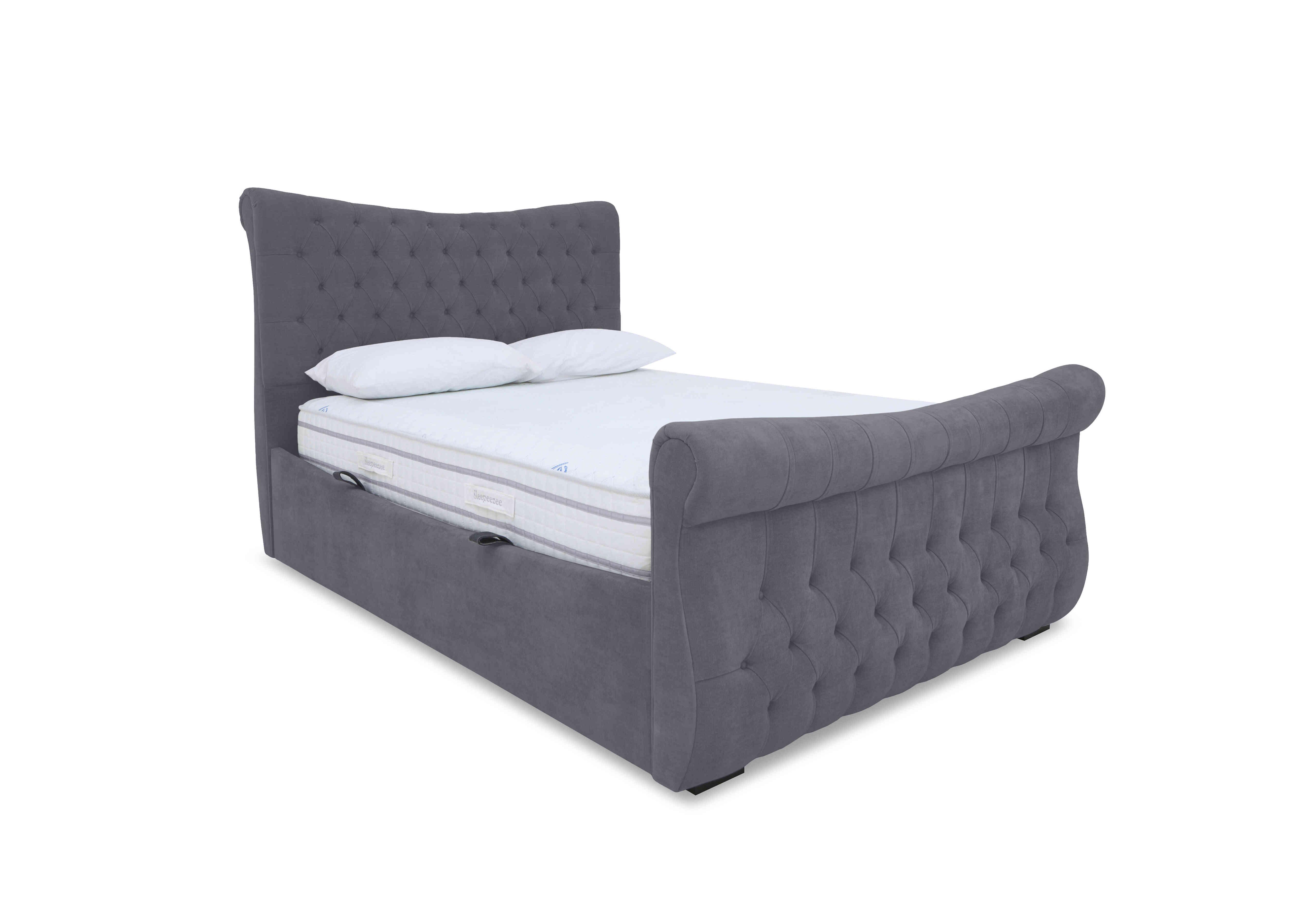 Lance Left Hand Side Opening Ottoman Bed Frame in Plush Arctic Grey on Furniture Village