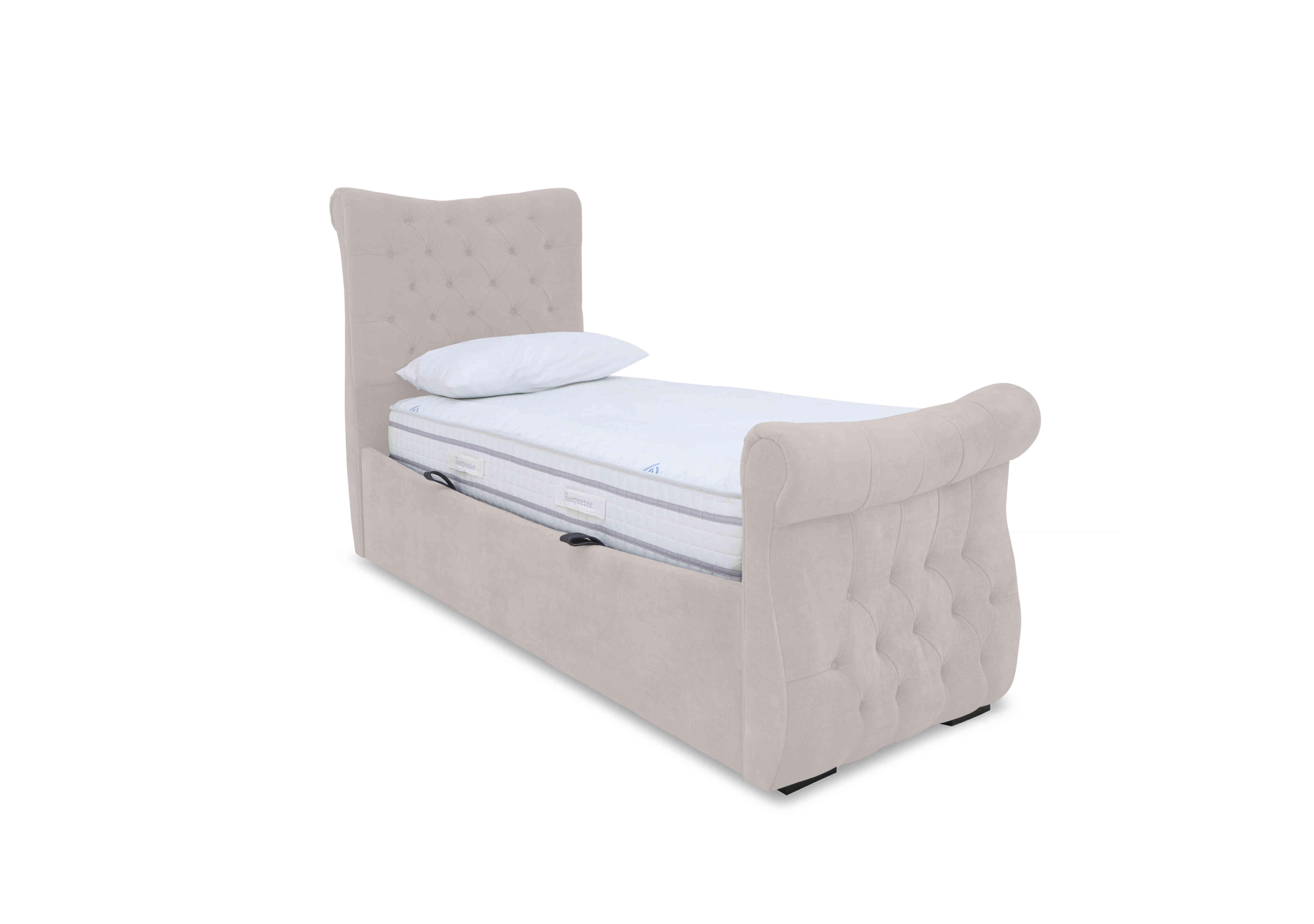 Lance Left Hand Side Opening Ottoman Bed Frame in Plush Argent on Furniture Village