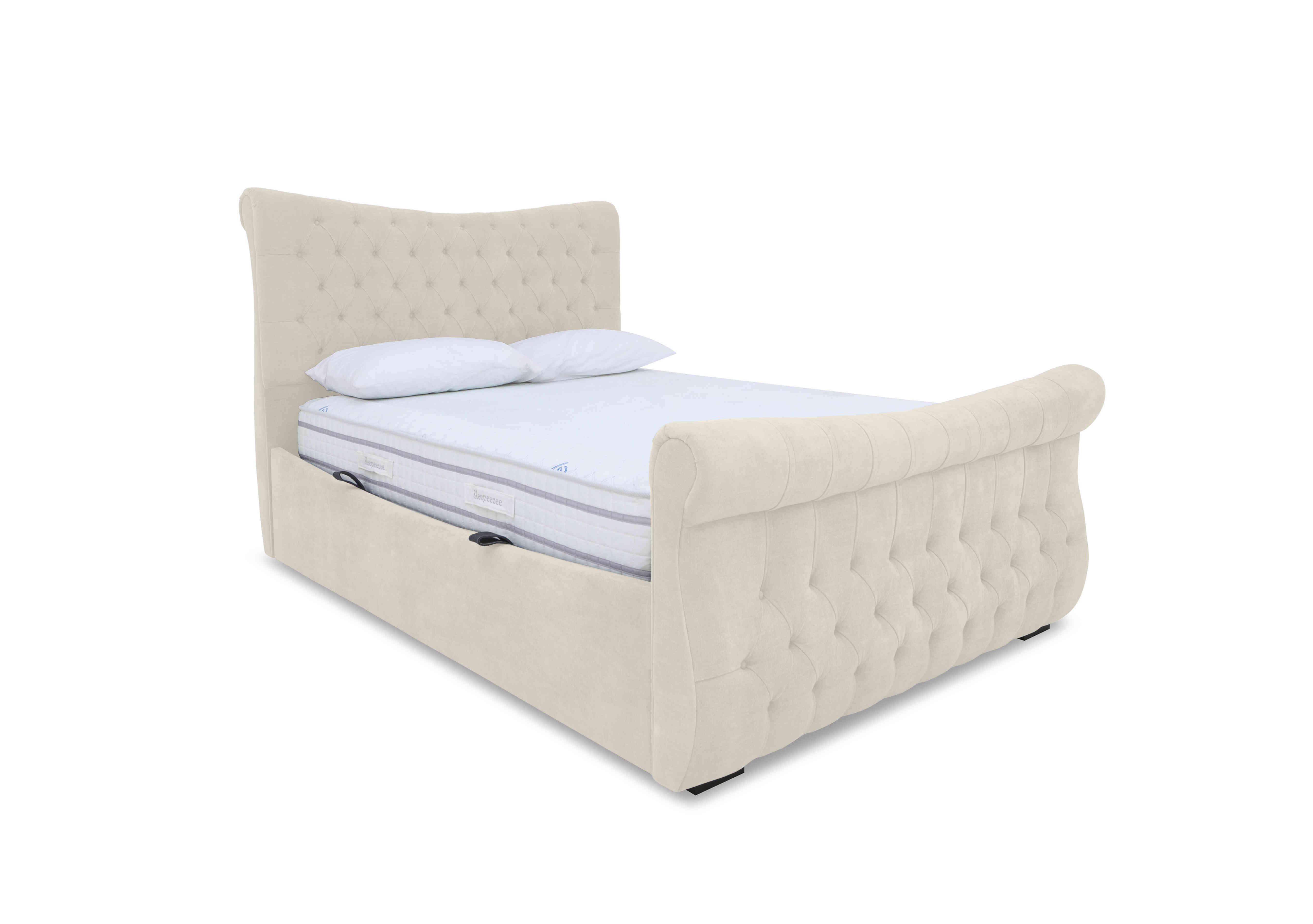 Lance Left Hand Side Opening Ottoman Bed Frame in Plush Ecru on Furniture Village