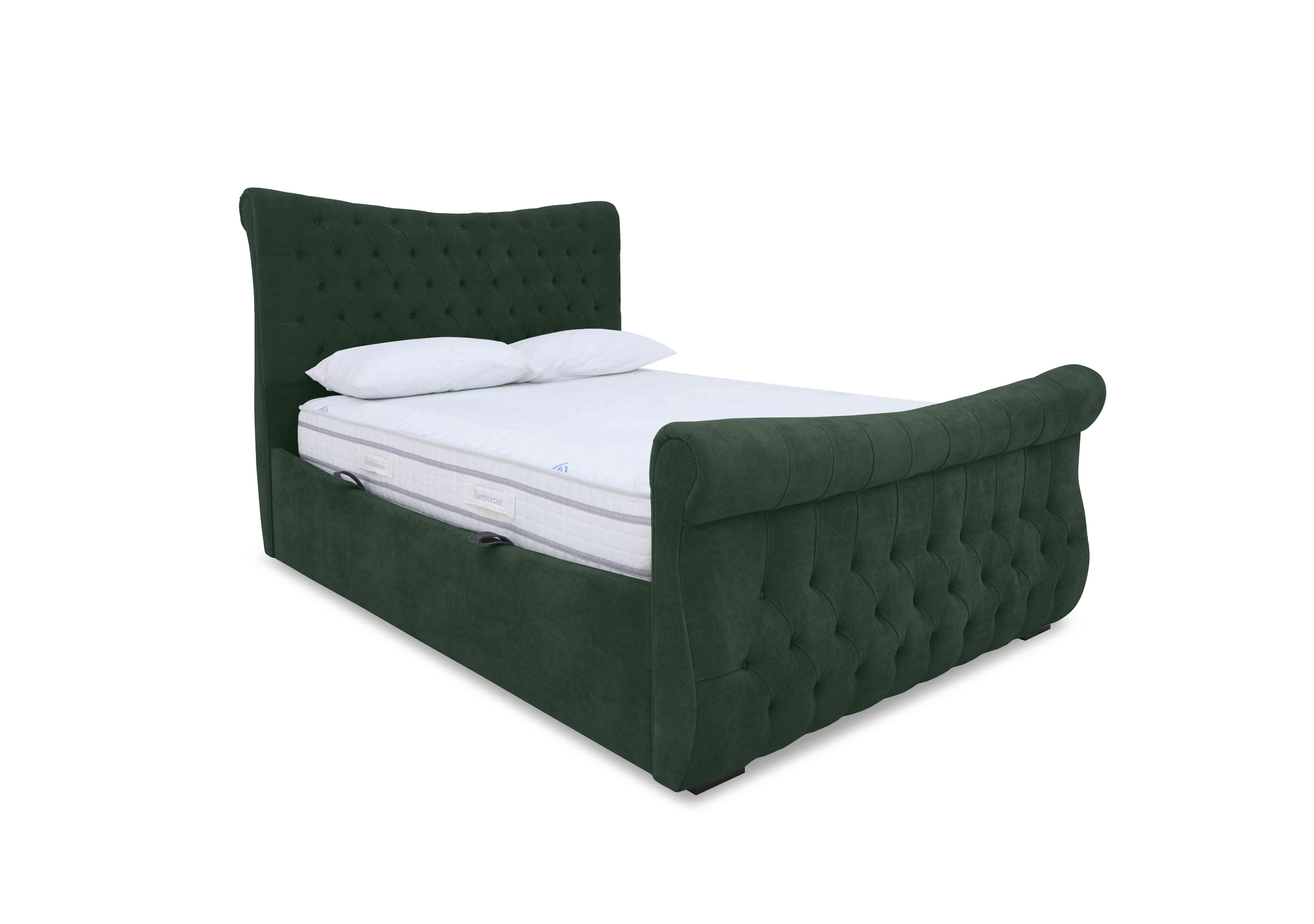 Lance Left Hand Side Opening Ottoman Bed Frame in Plush Emerald on Furniture Village
