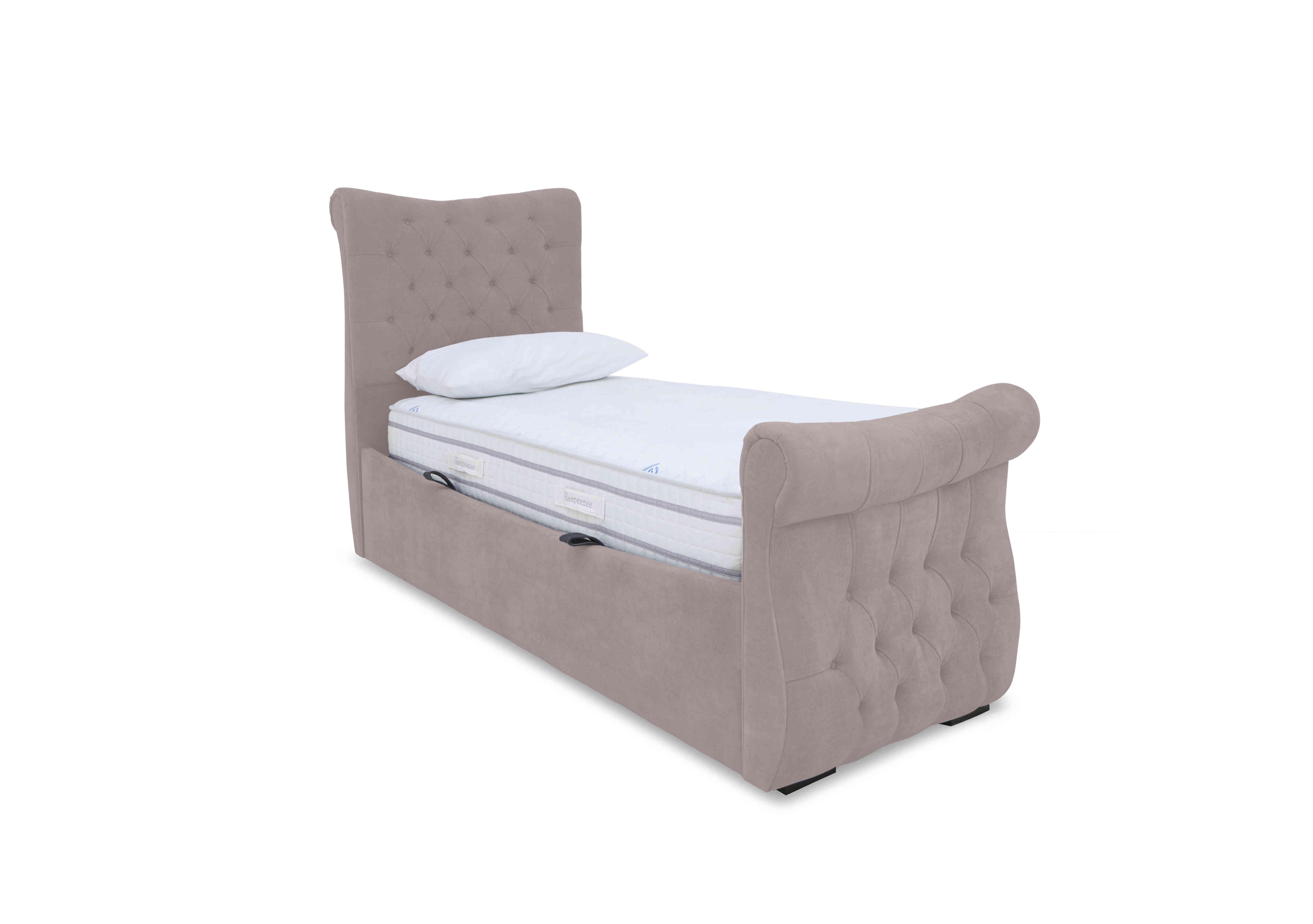 Lance Left Hand Side Opening Ottoman Bed Frame in Plush Lilac on Furniture Village