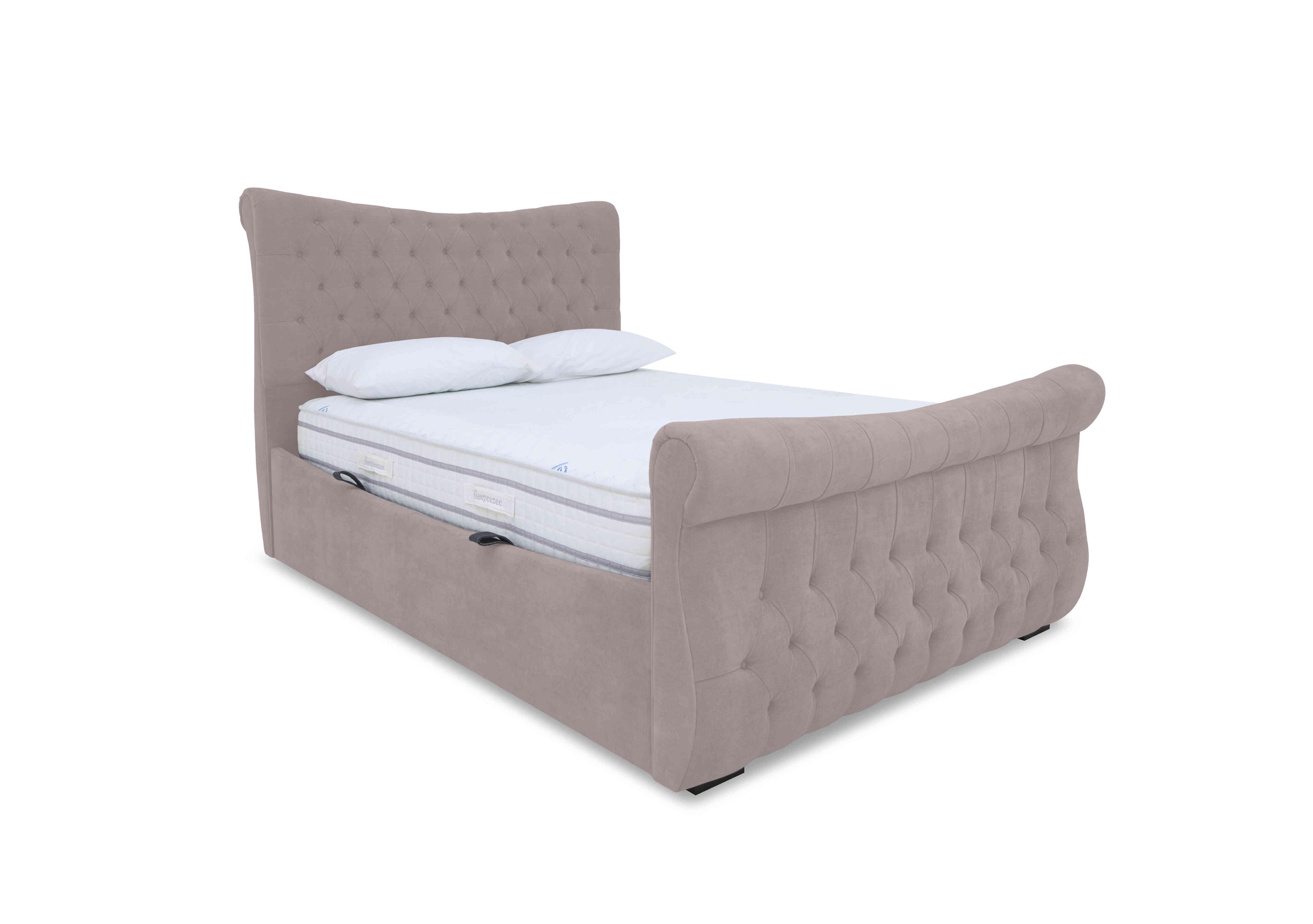 Lance Left Hand Side Opening Ottoman Bed Frame in Plush Lilac on Furniture Village
