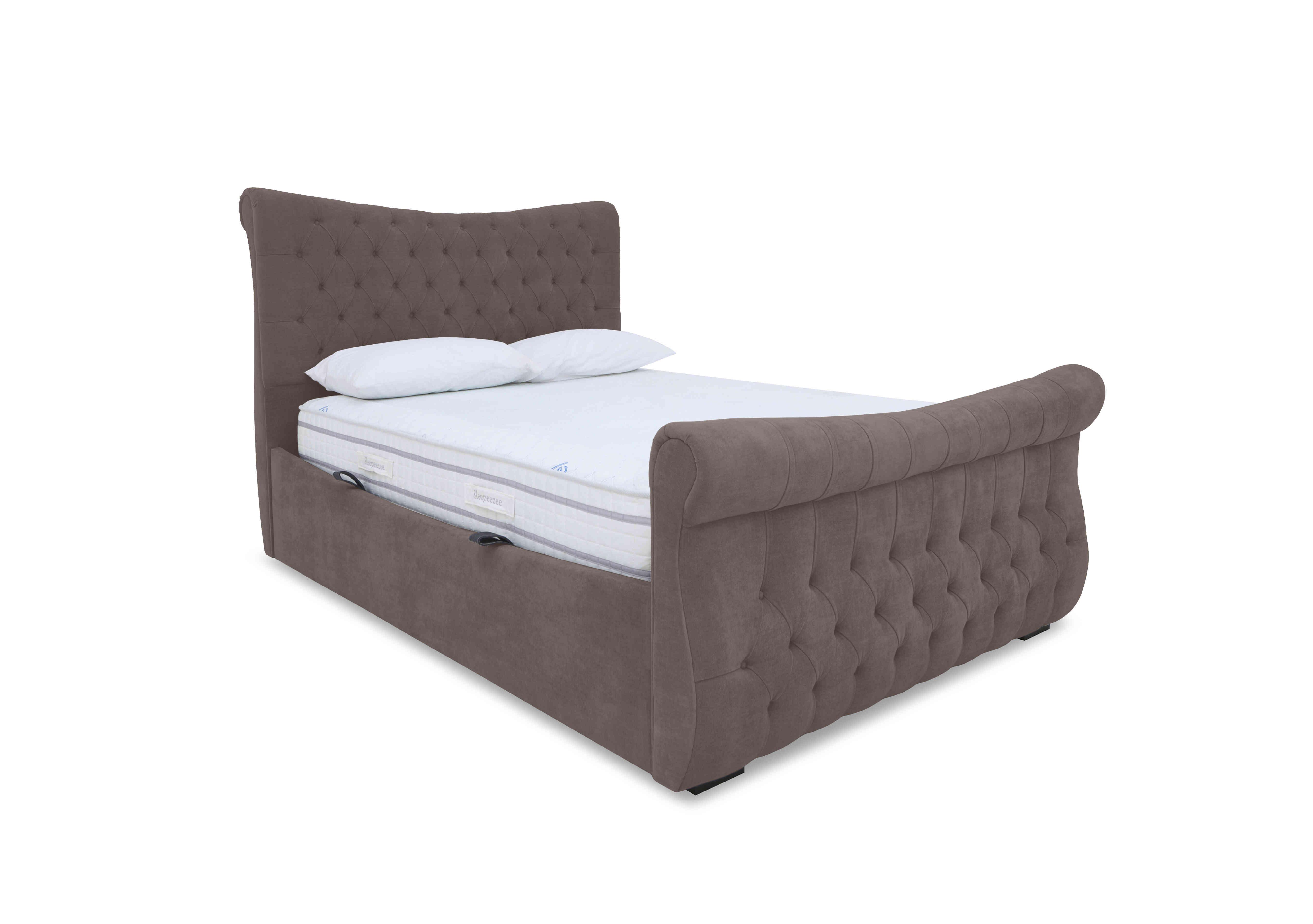Lance Left Hand Side Opening Ottoman Bed Frame in Plush Mole on Furniture Village