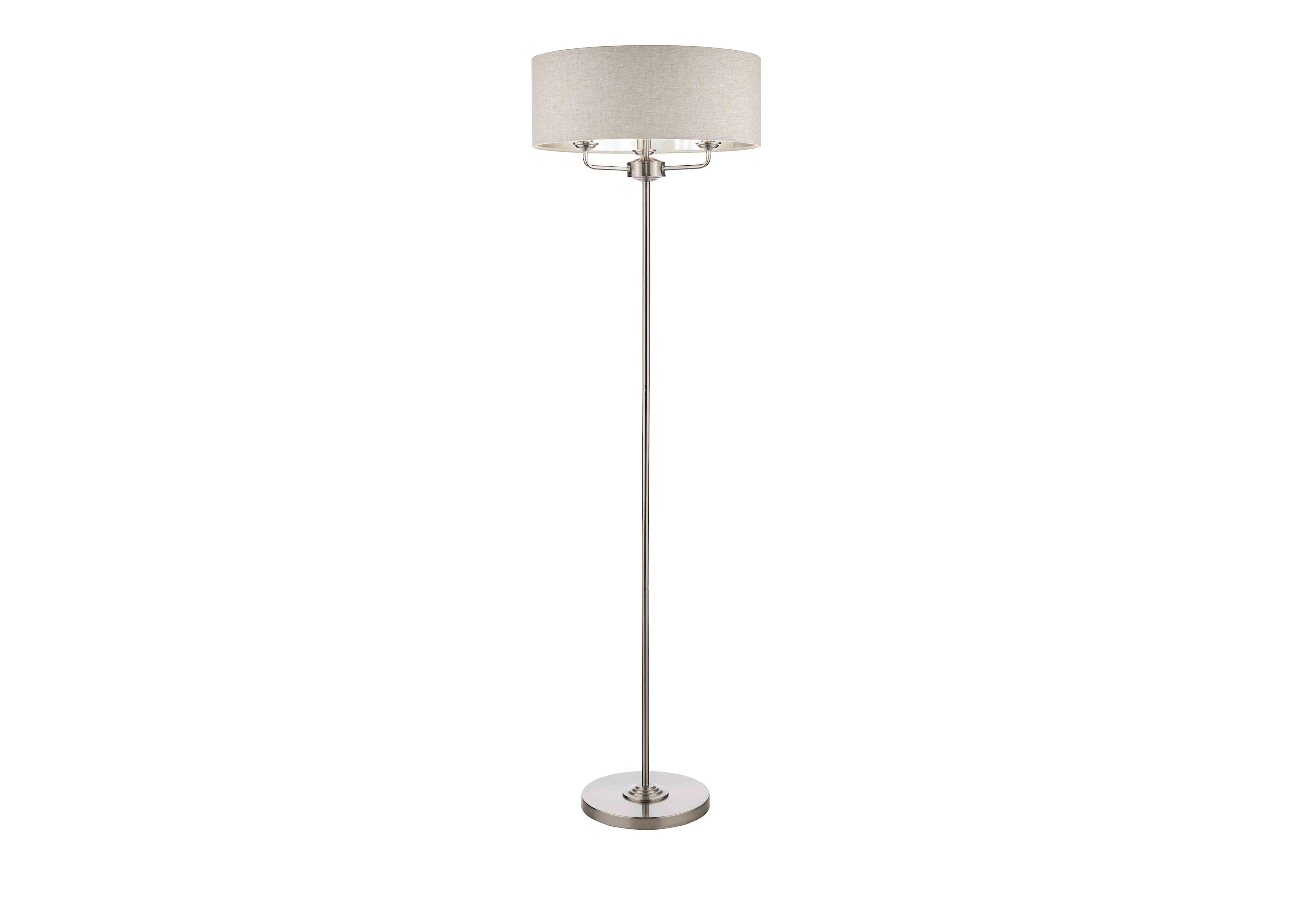 Sorrento 3 Light Floor Lamp in Satin Nickel/Natural on Furniture Village