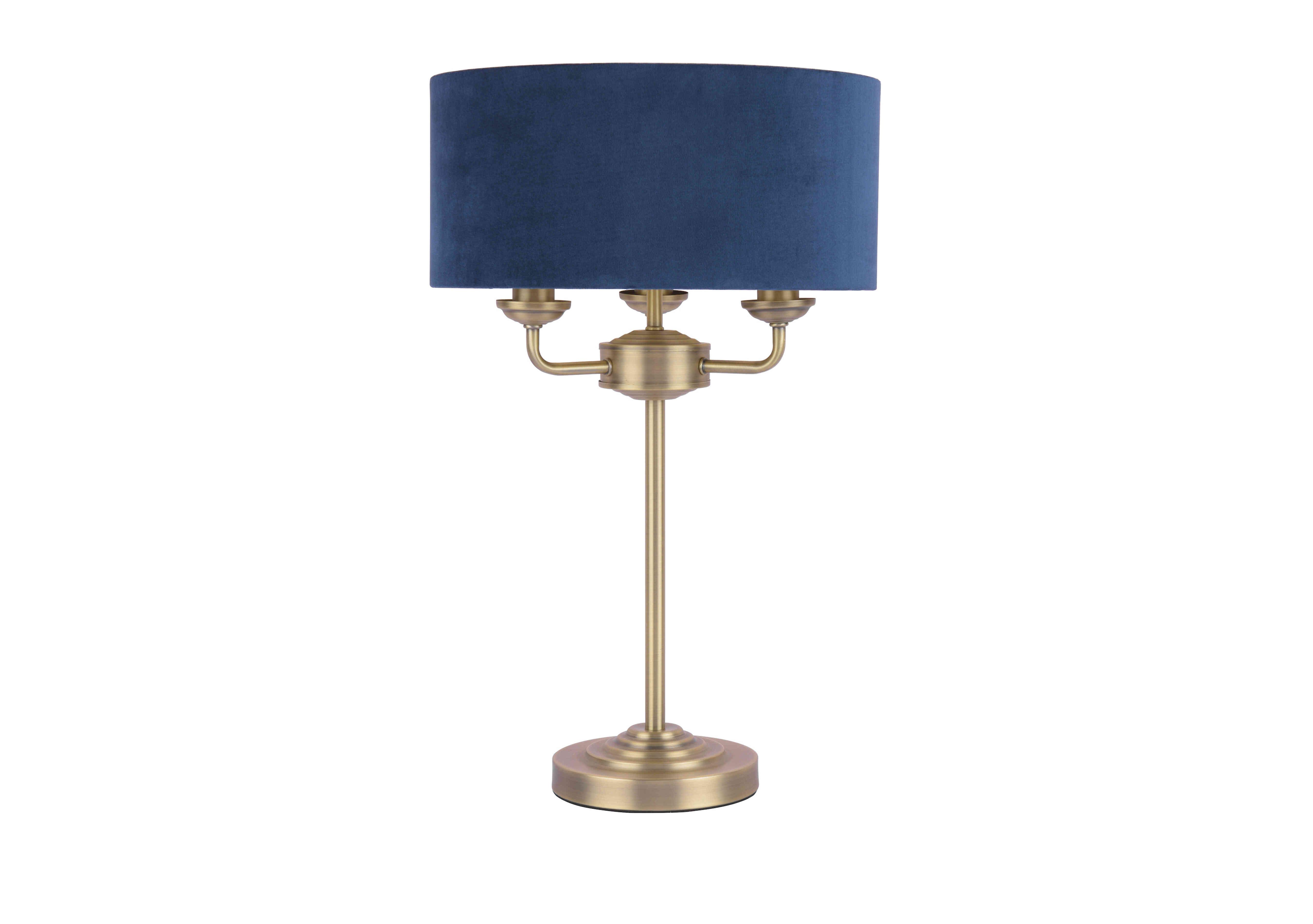 Sorrento 3 Light Table Lamp in Matt Antique Brass & Blue on Furniture Village