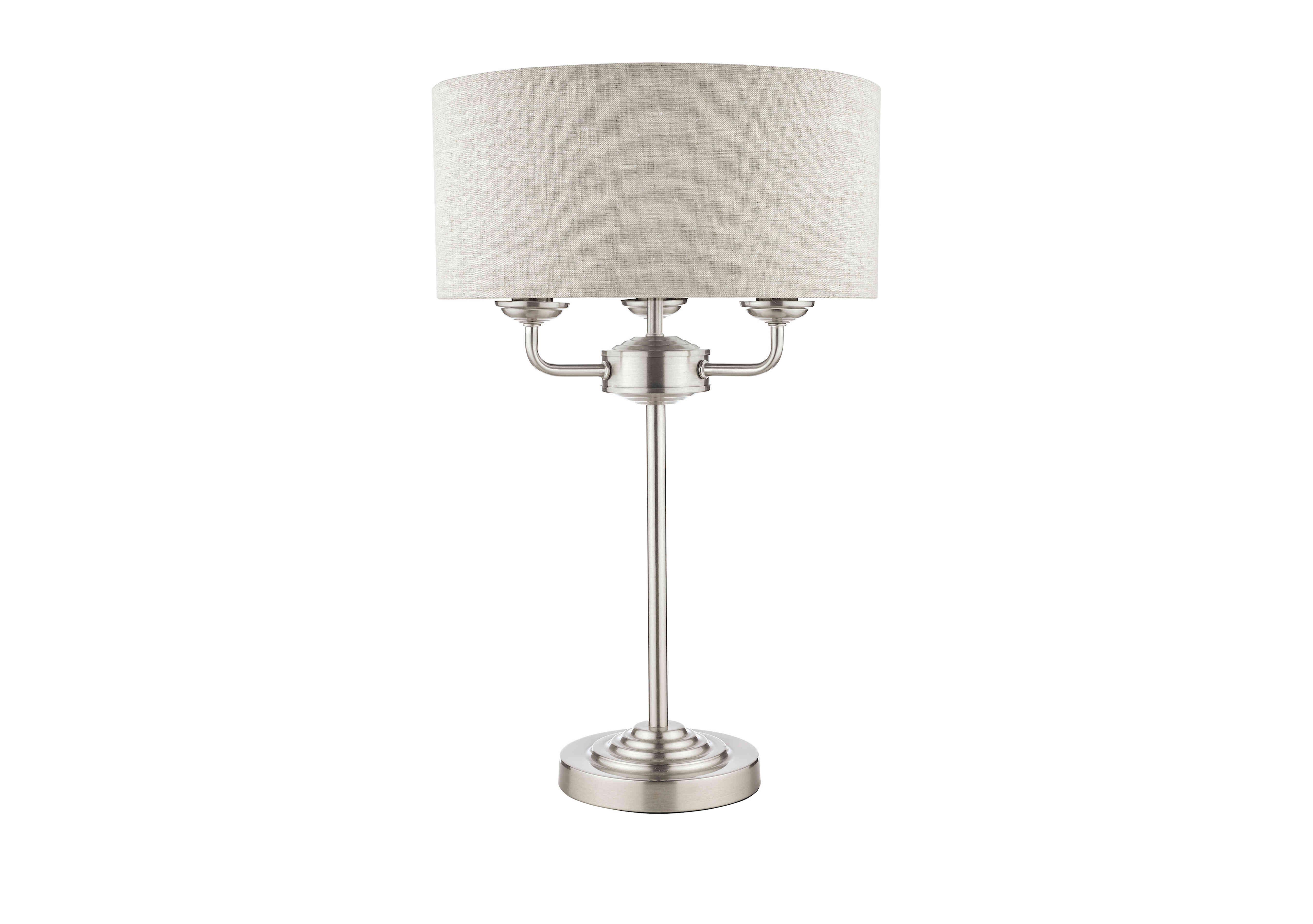 Sorrento 3 Light Table Lamp in Satin Nickel/Natural on Furniture Village