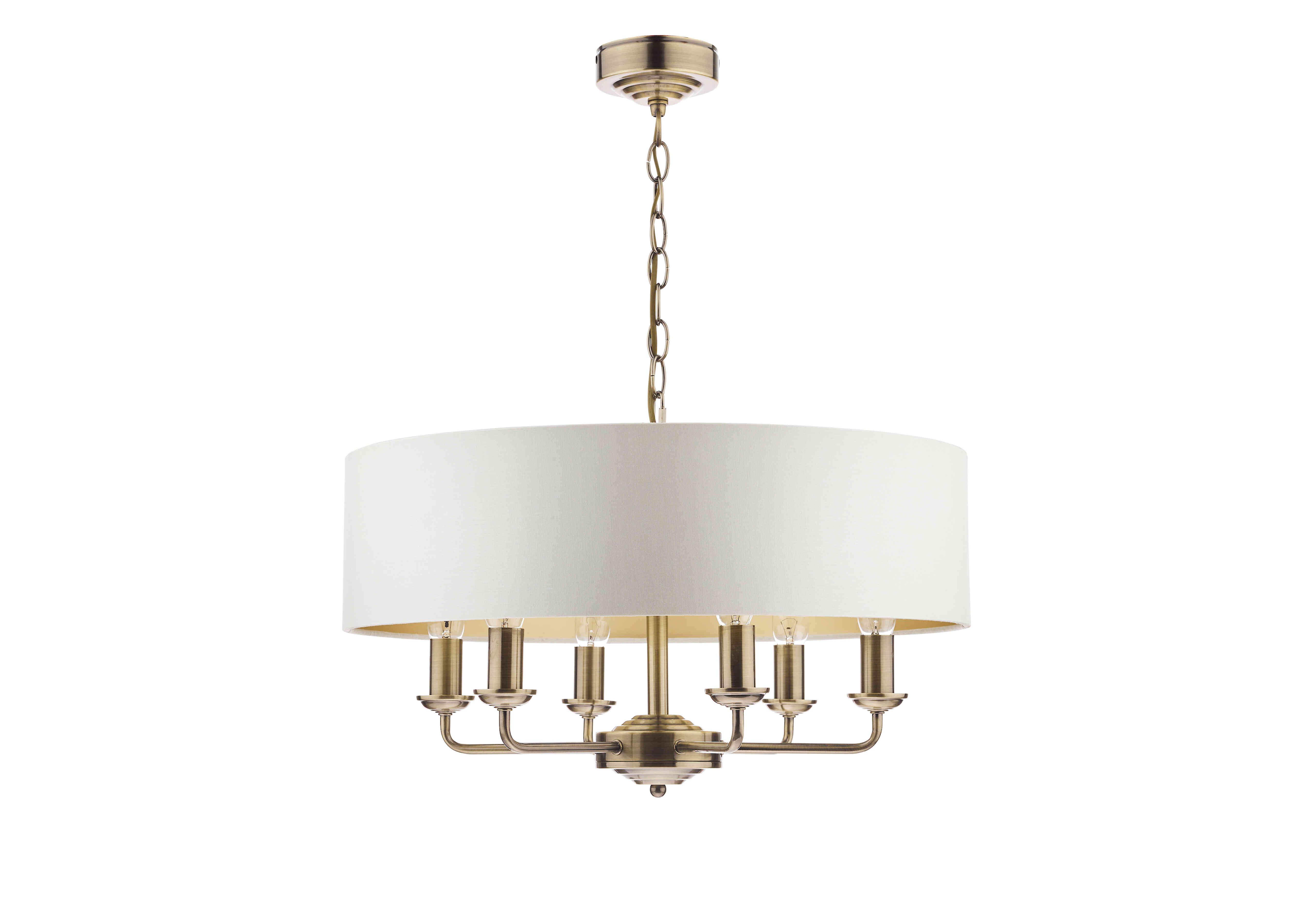 Sorrento 6 Arm Chandelier in Antique Brass & Ivory on Furniture Village