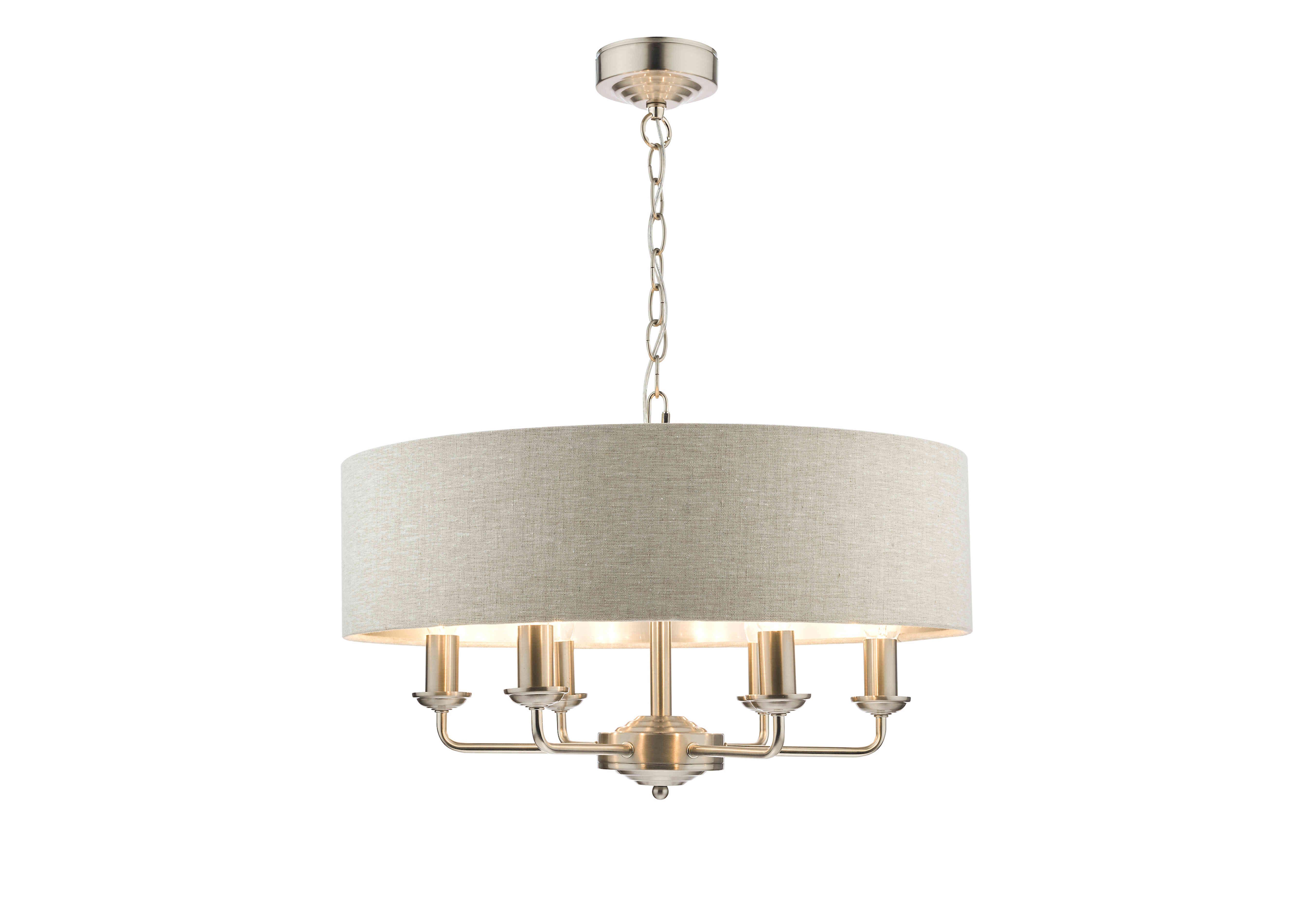 Sorrento 6 Arm Chandelier in Satin Nickel/Natural on Furniture Village
