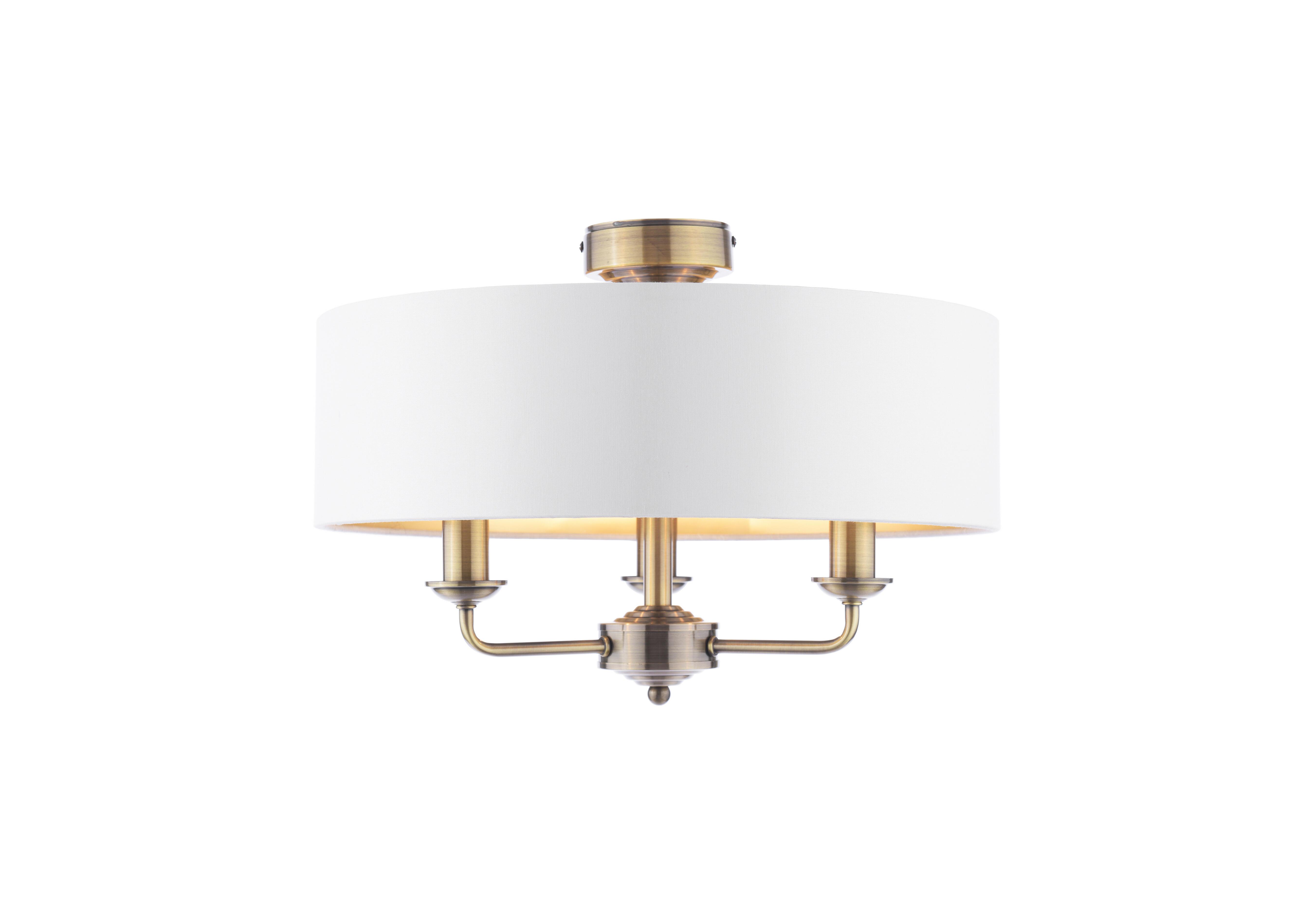 Sorrento 3 Arm Semi Flush Ceiling Light in Antique Brass & Ivory on Furniture Village