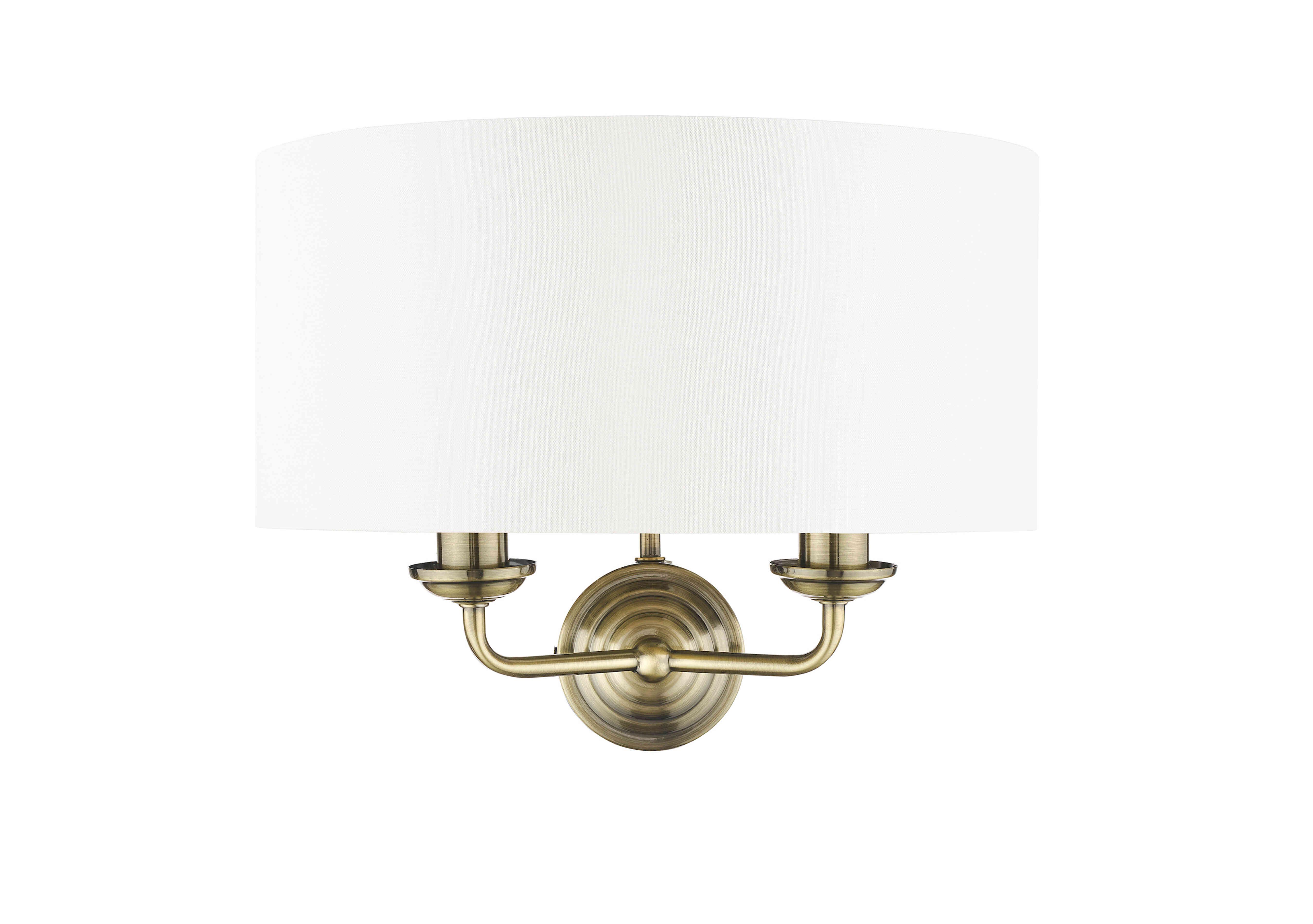Sorrento 2 Light Wall Light in Antique Brass & Ivory on Furniture Village