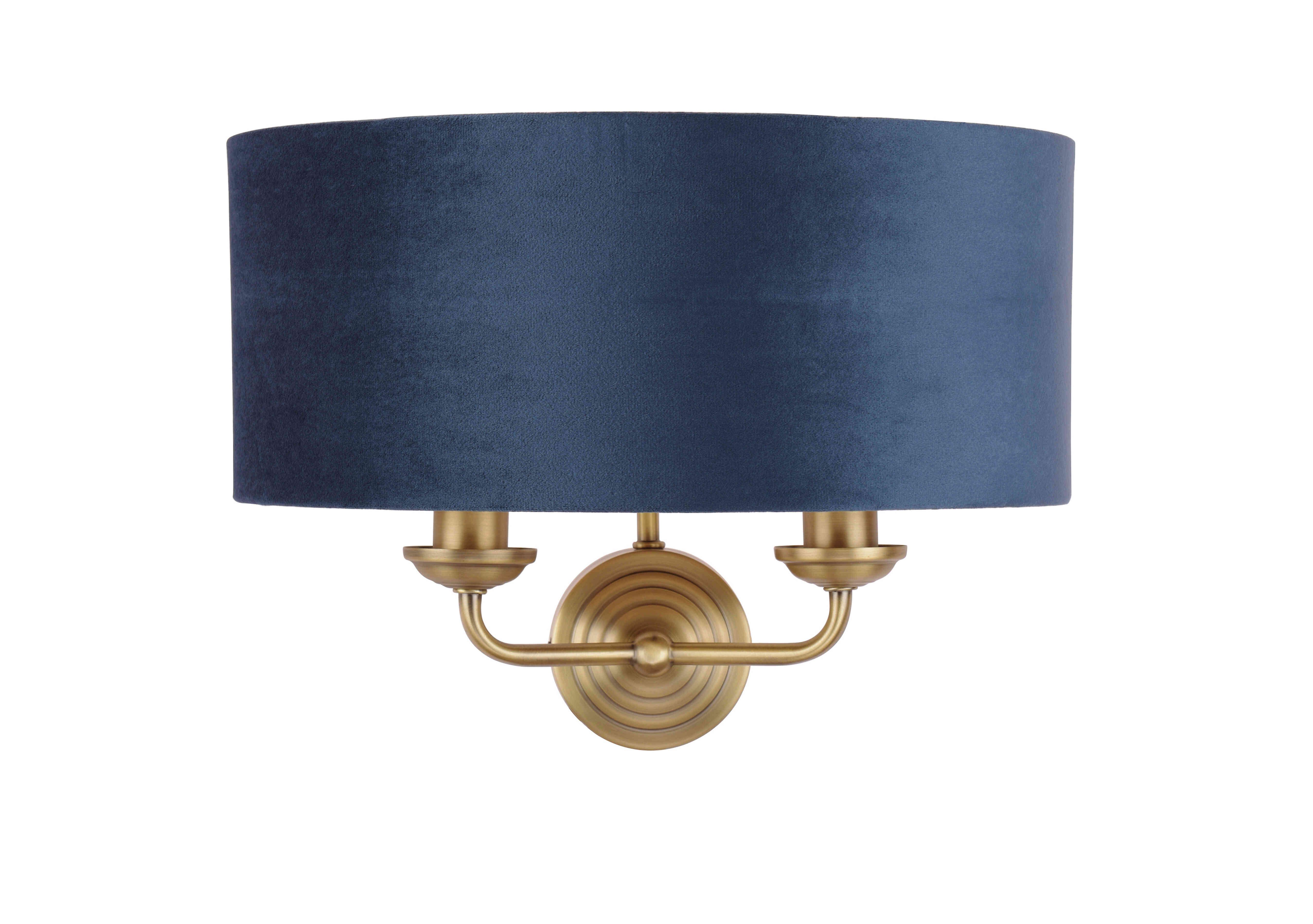 Sorrento 2 Light Wall Light in Matt Antique Brass & Blue on Furniture Village
