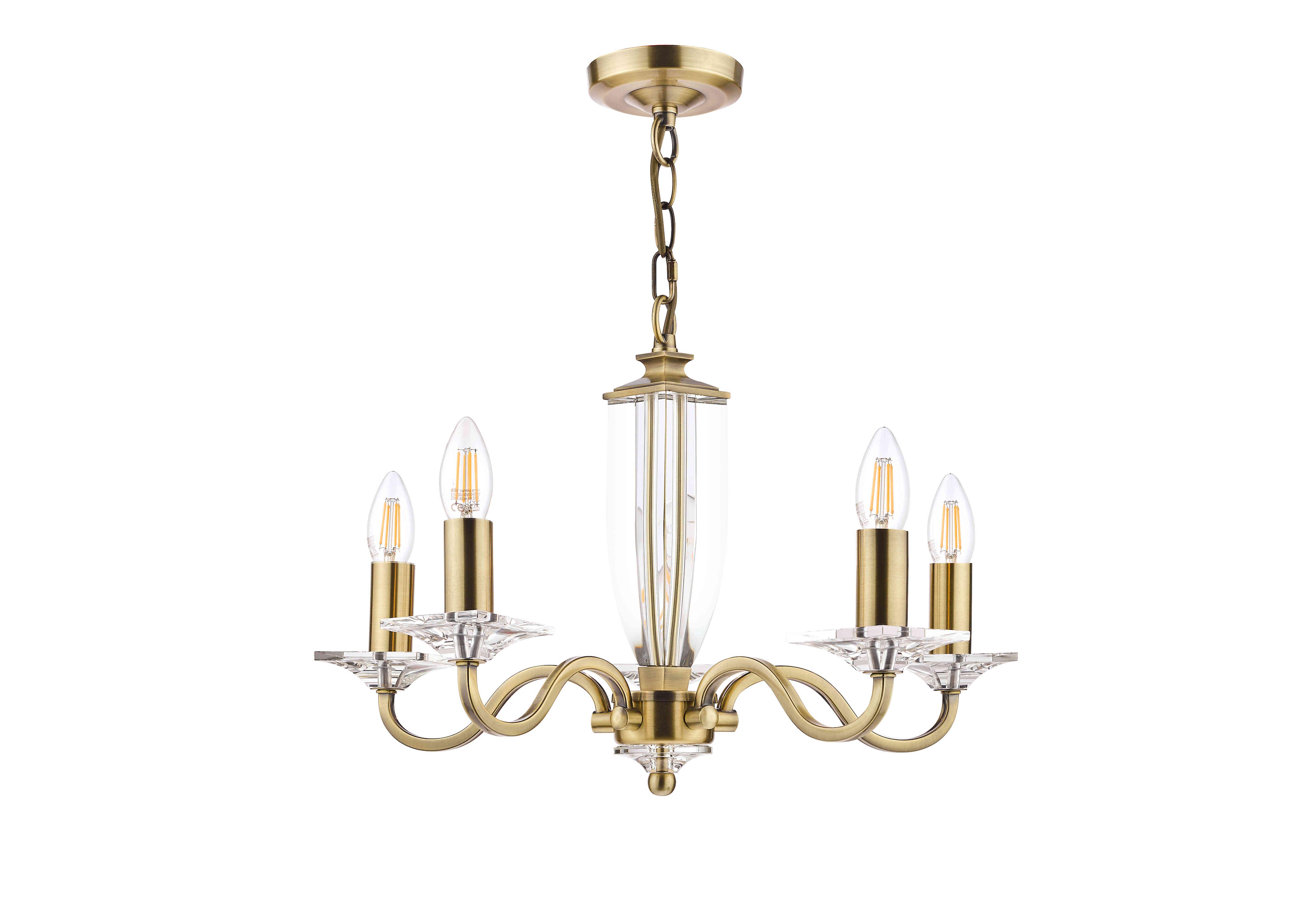 Laura Ashley Carson 5 Arm Chandelier in Antique Brass on Furniture Village