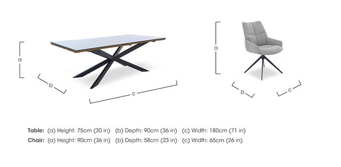 Kiara Small Rectangular Dining Table with Black Legs and 6 Swivel Fabric Dining Chairs in  on Furniture Village
