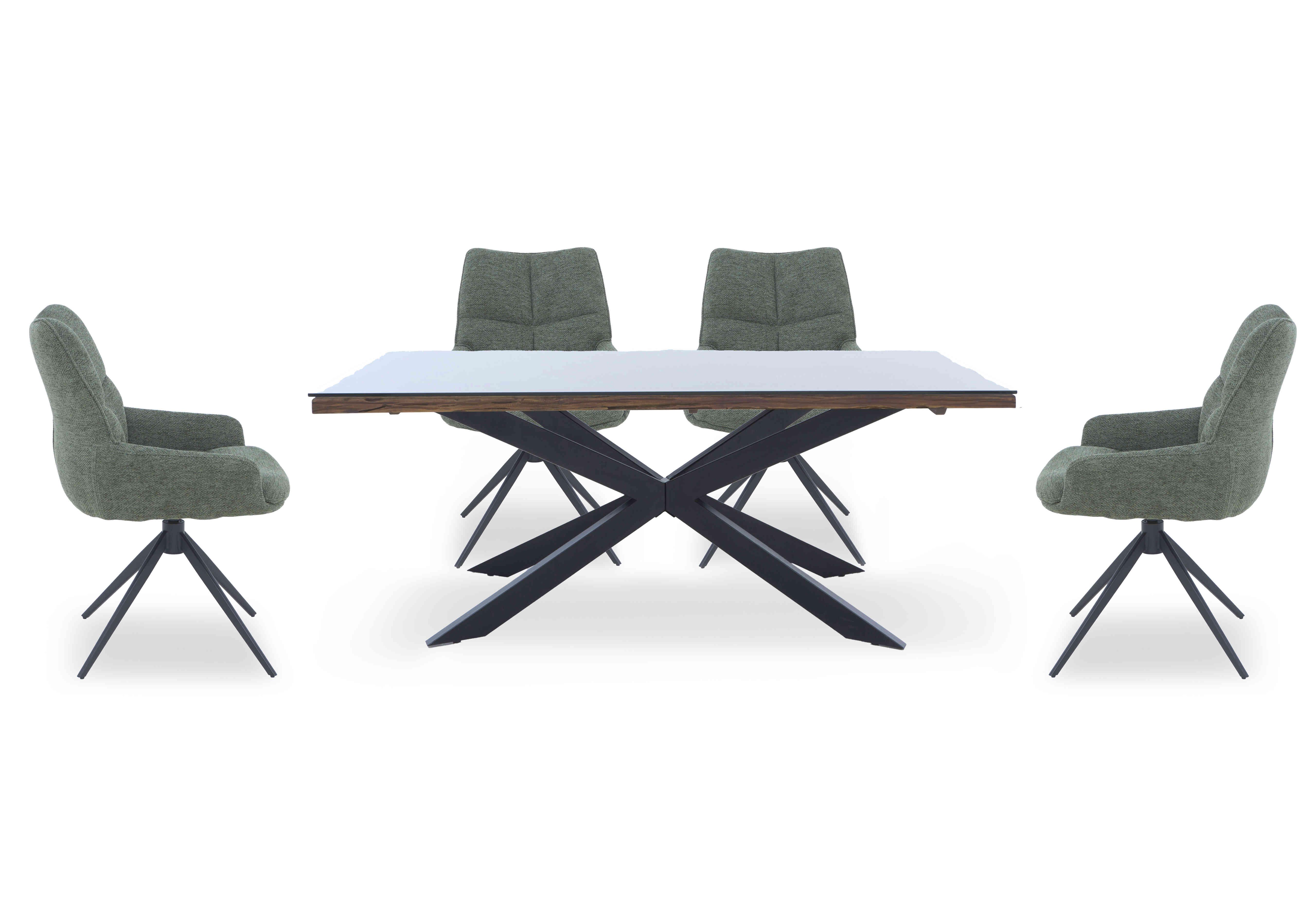 Kiara Small Rectangular Dining Table with Black Legs and 4 Swivel Fabric Dining Chairs in Forest on Furniture Village