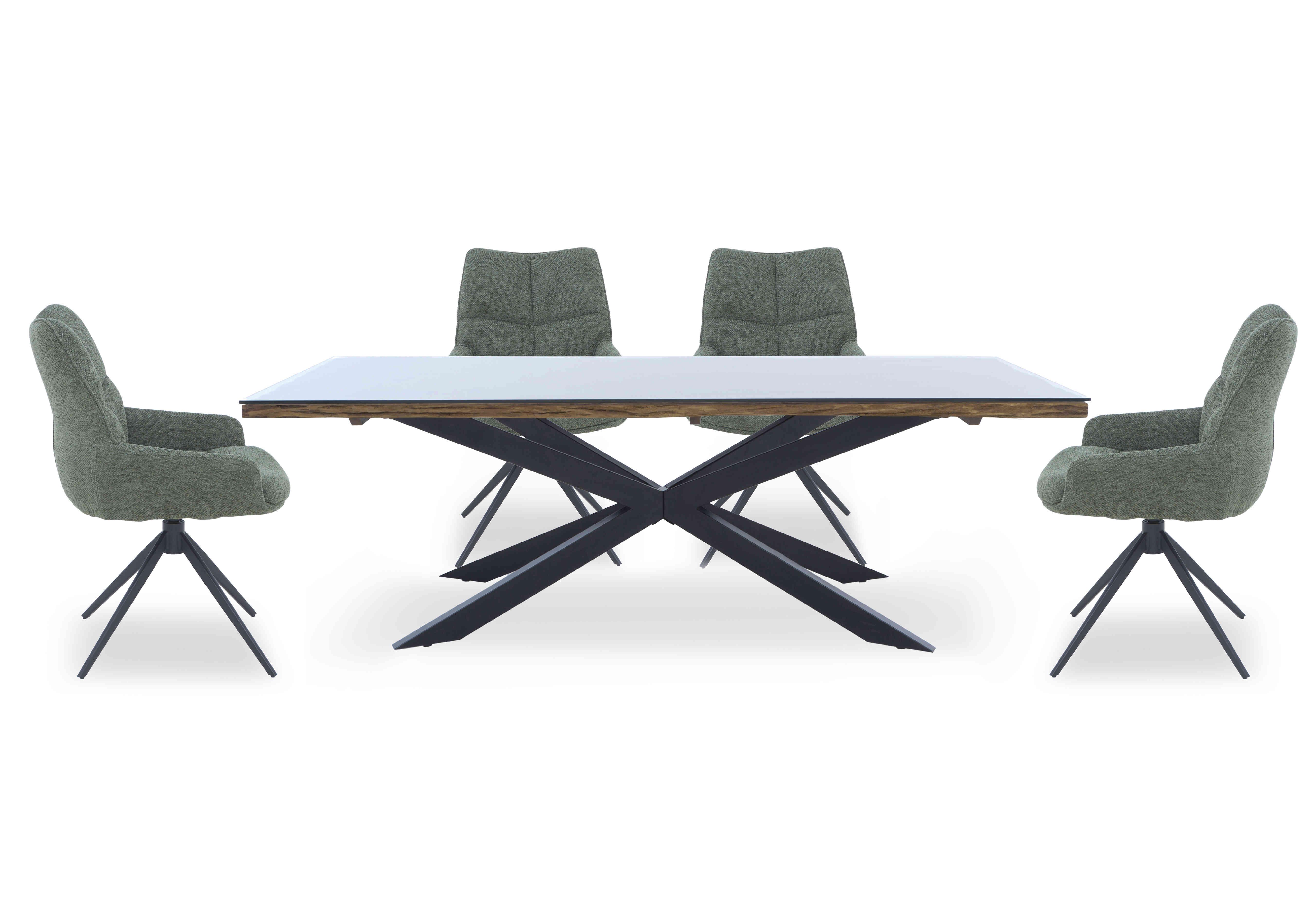 Kiara Large Rectangular Dining Table with Black Legs and 4 Swivel Fabric Dining Chairs in Forest on Furniture Village