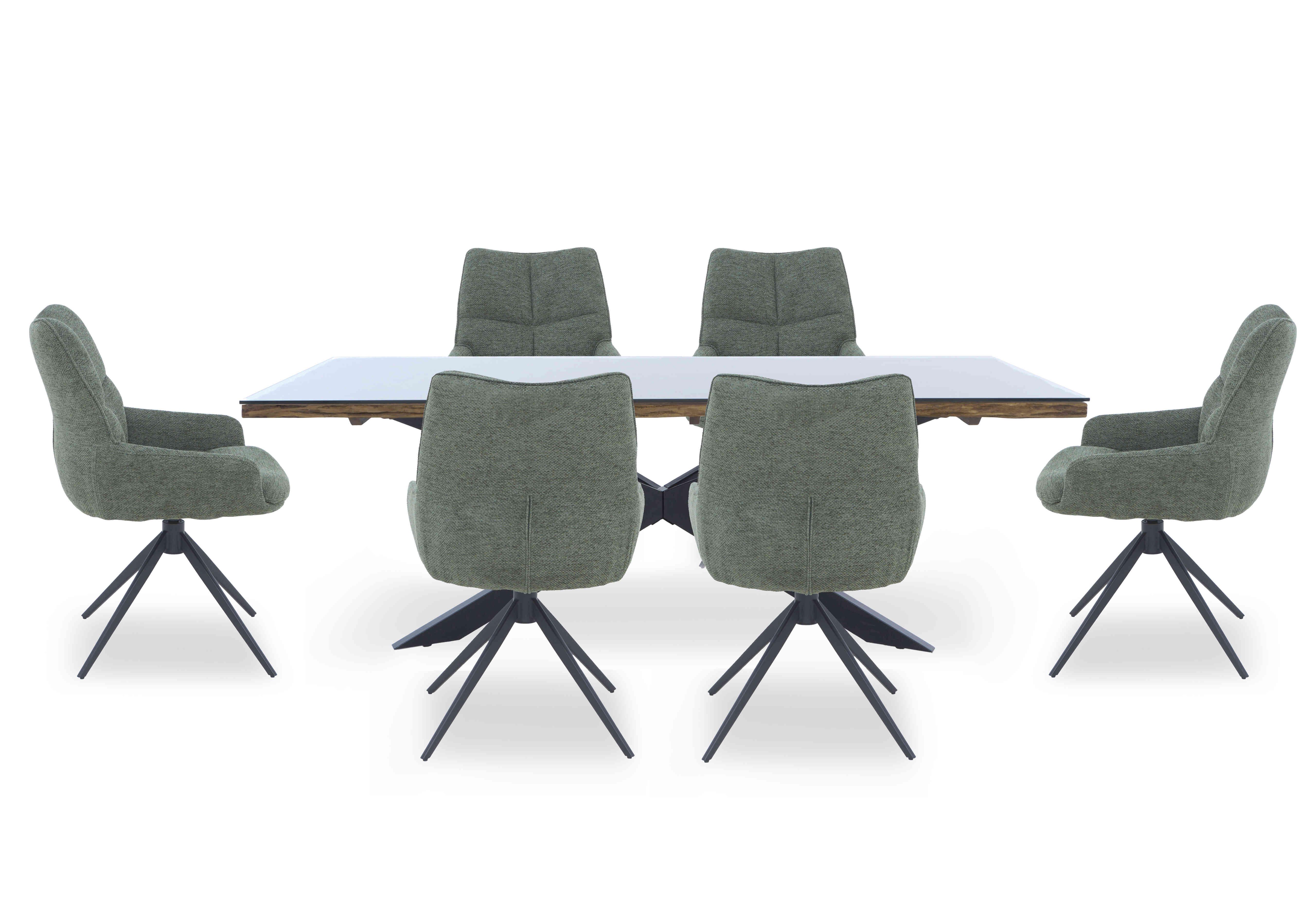 Kiara Large Rectangular Dining Table with Black Legs and 6 Swivel Fabric Dining Chairs in Forest on Furniture Village