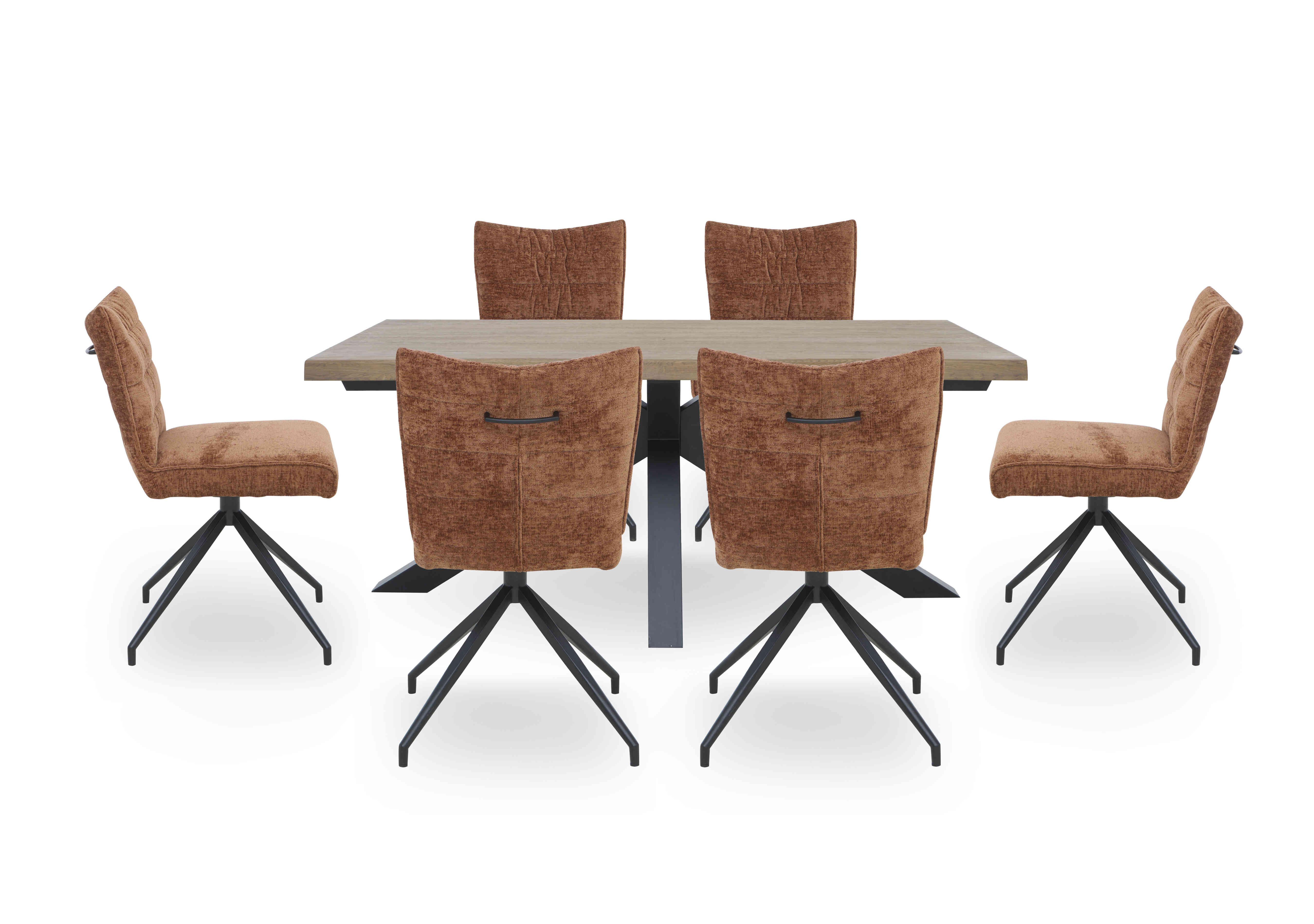 Saturn Large Live Edge Dining Table and 6 Swivel Dining Chairs in Rust on Furniture Village