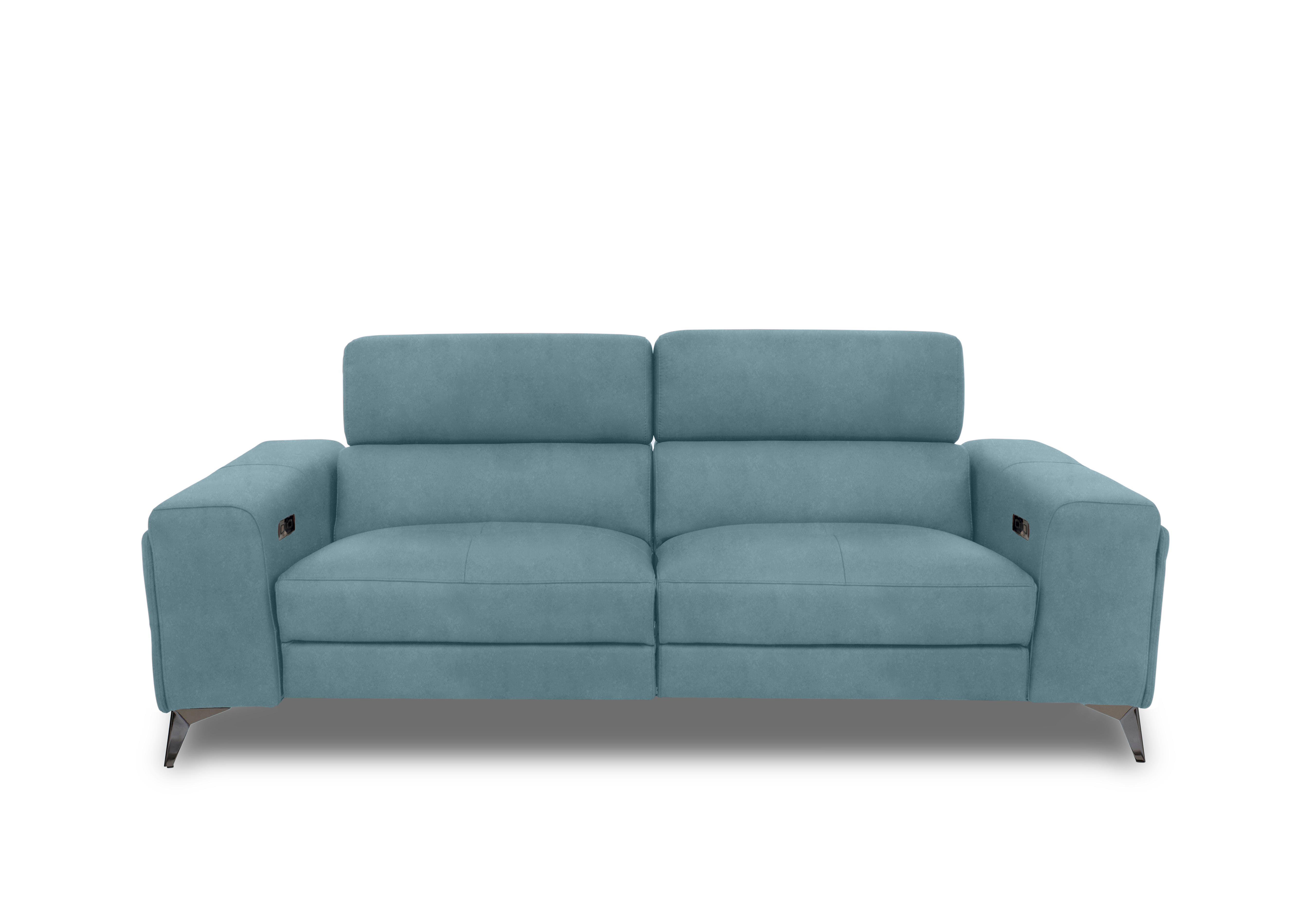 Action Fabric 3 Seater Power Recliner Sofa with Power Storage Arms in Velvet Blu Vv-0312 on Furniture Village