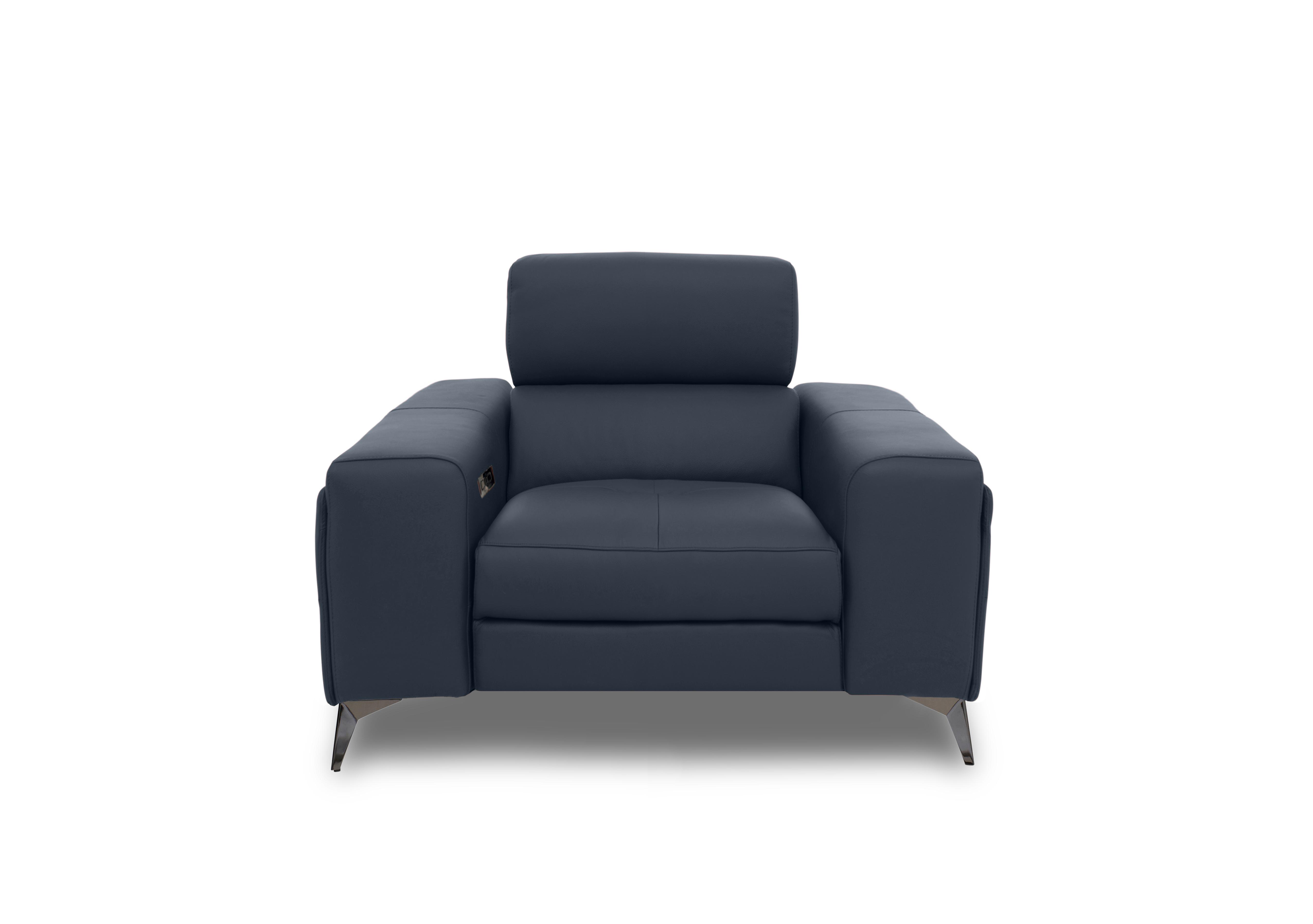 Action Leather Power Recliner Armchair with Power Storage Arm in Natural Milled Navy La-4828 on Furniture Village