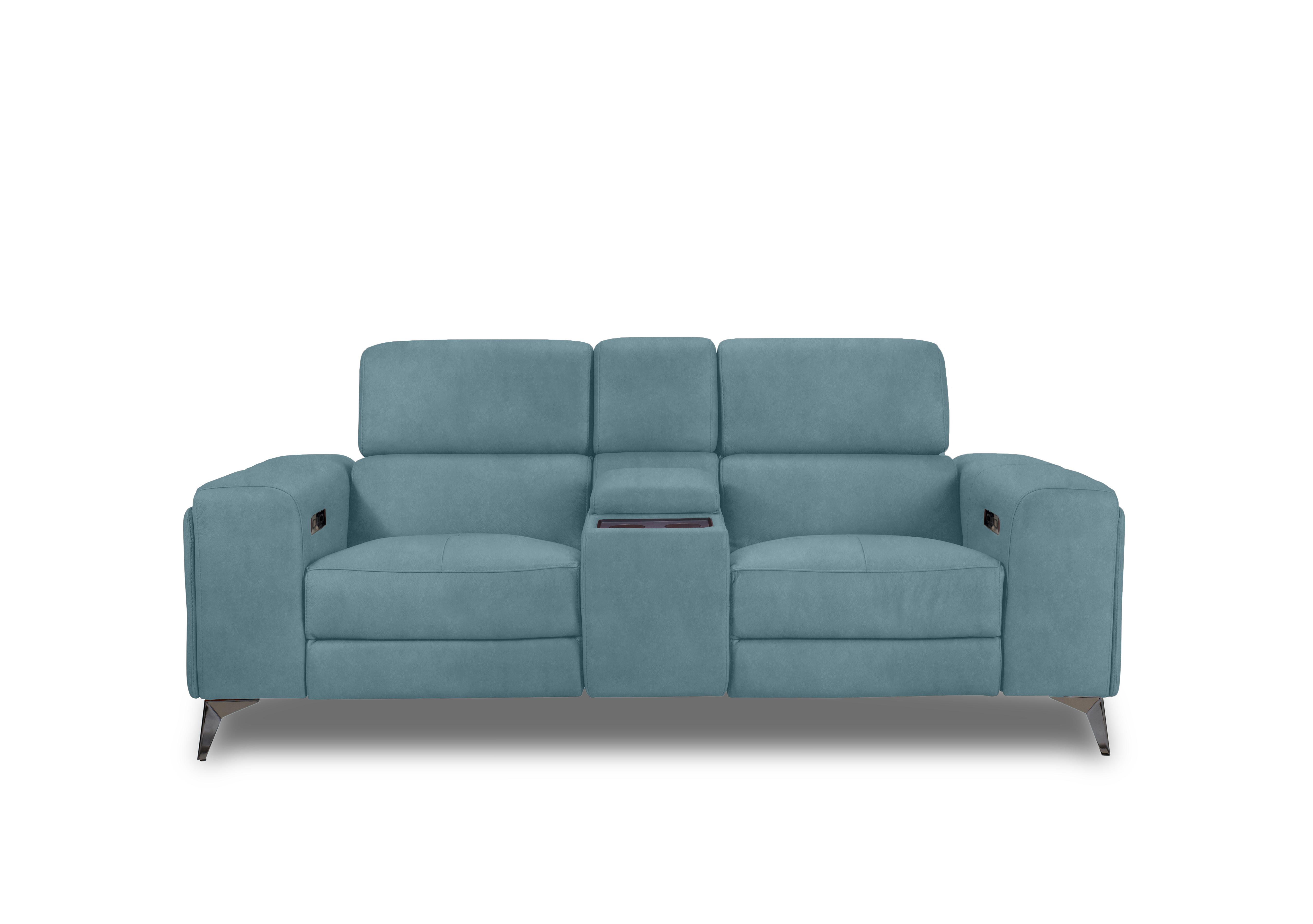 Action Fabric 2 Seater Power Recliner Media Sofa with Power Storage Arms in Velvet Blu Vv-0312 on Furniture Village