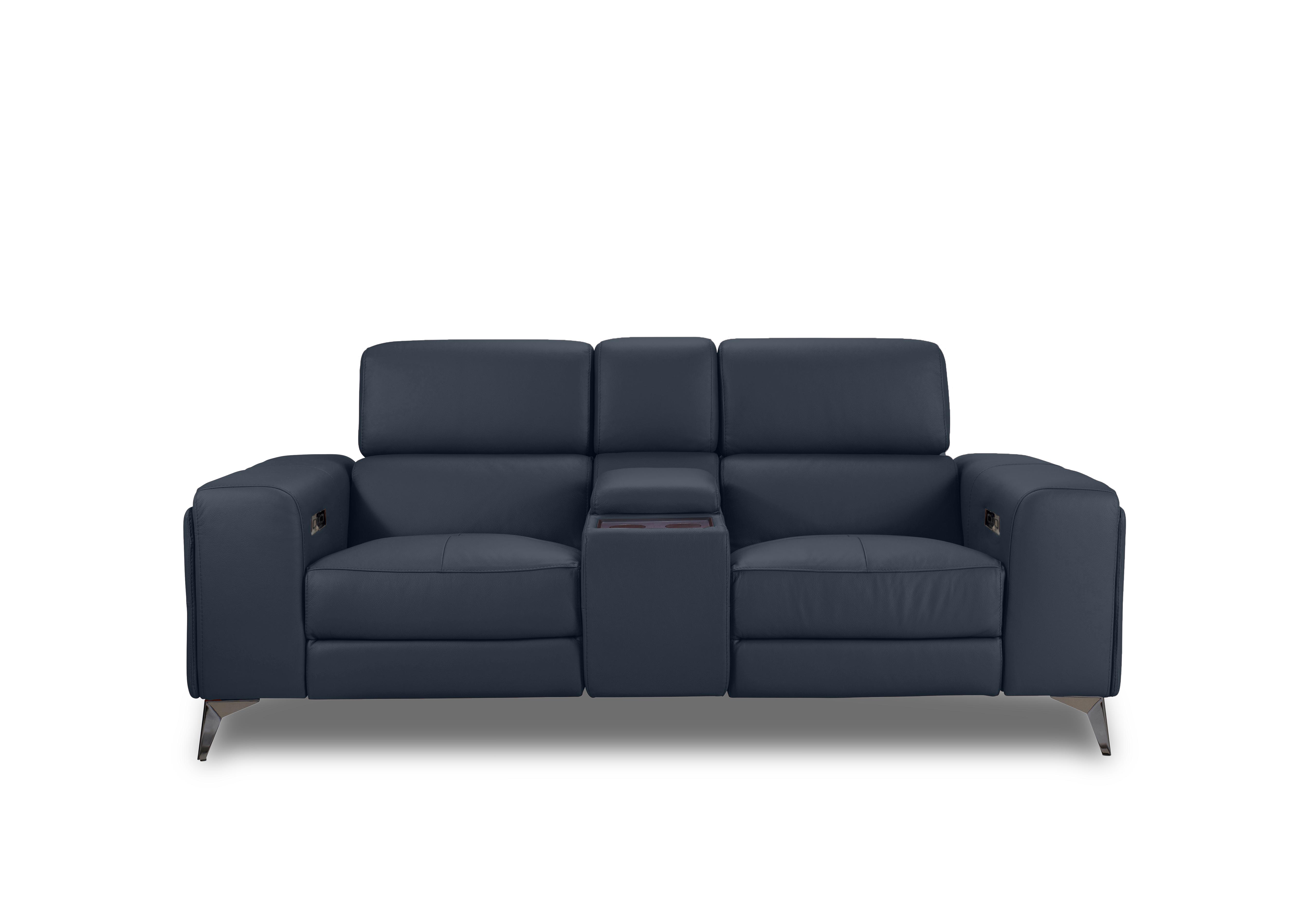 Action Leather 2 Seater Power Recliner Media Sofa in Natural Milled Navy La-4828 on Furniture Village