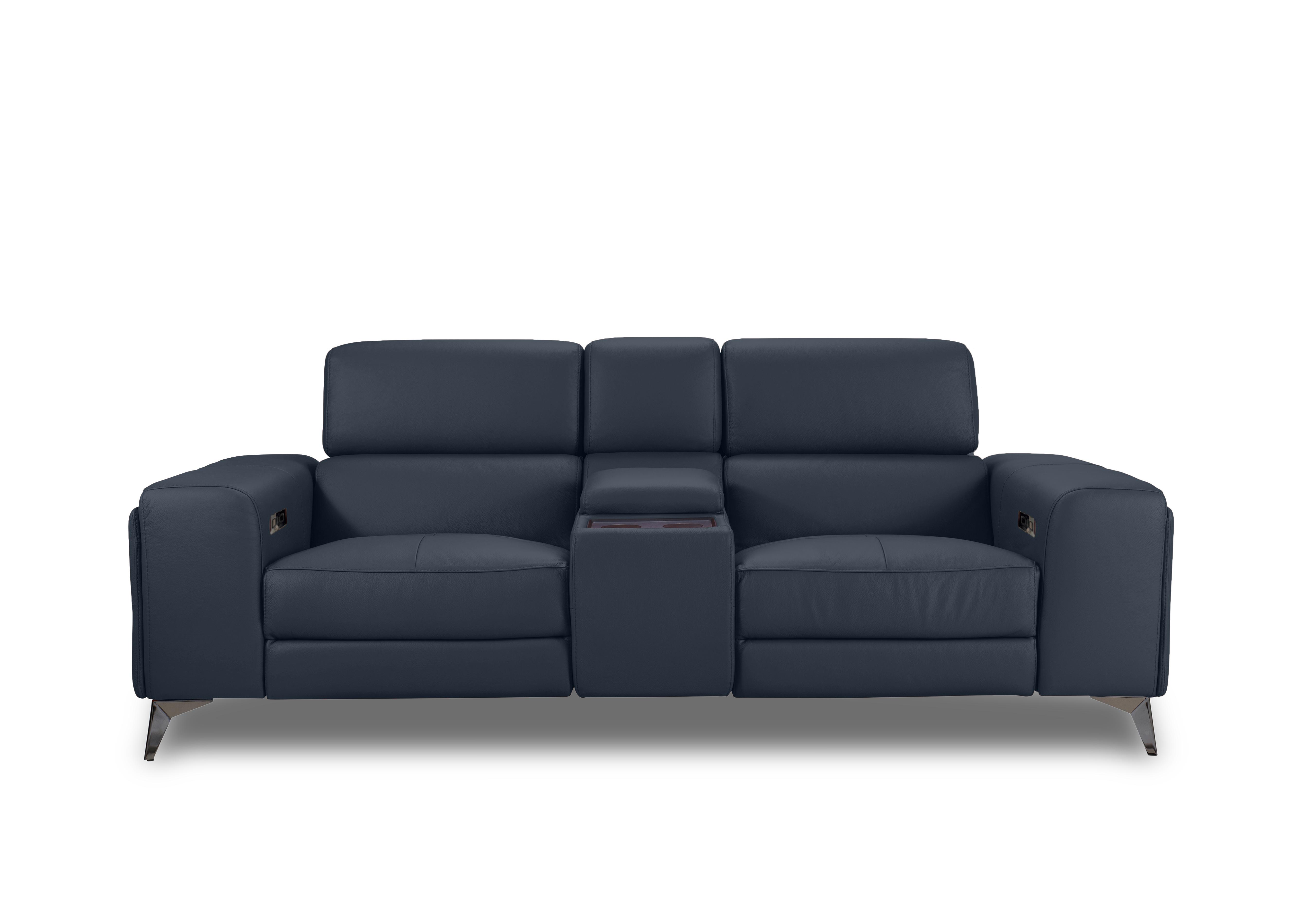 Action Leather 3 Seater Power Recliner Media Sofa in Natural Milled Navy La-4828 on Furniture Village