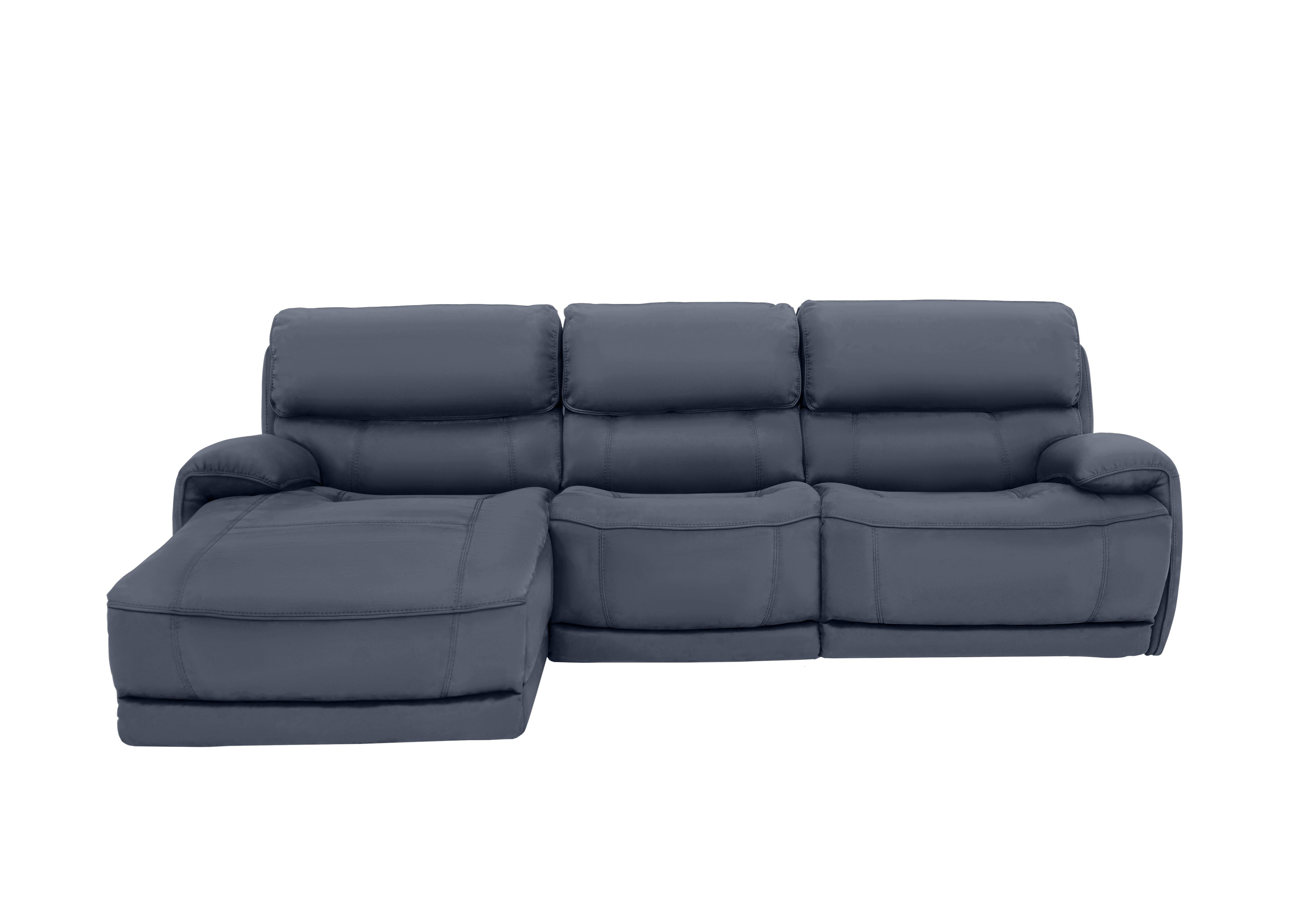 Link Leather Power Recliner Corner Chaise Sofa with Power Headrests in Bv-313e Ocean Blue on Furniture Village
