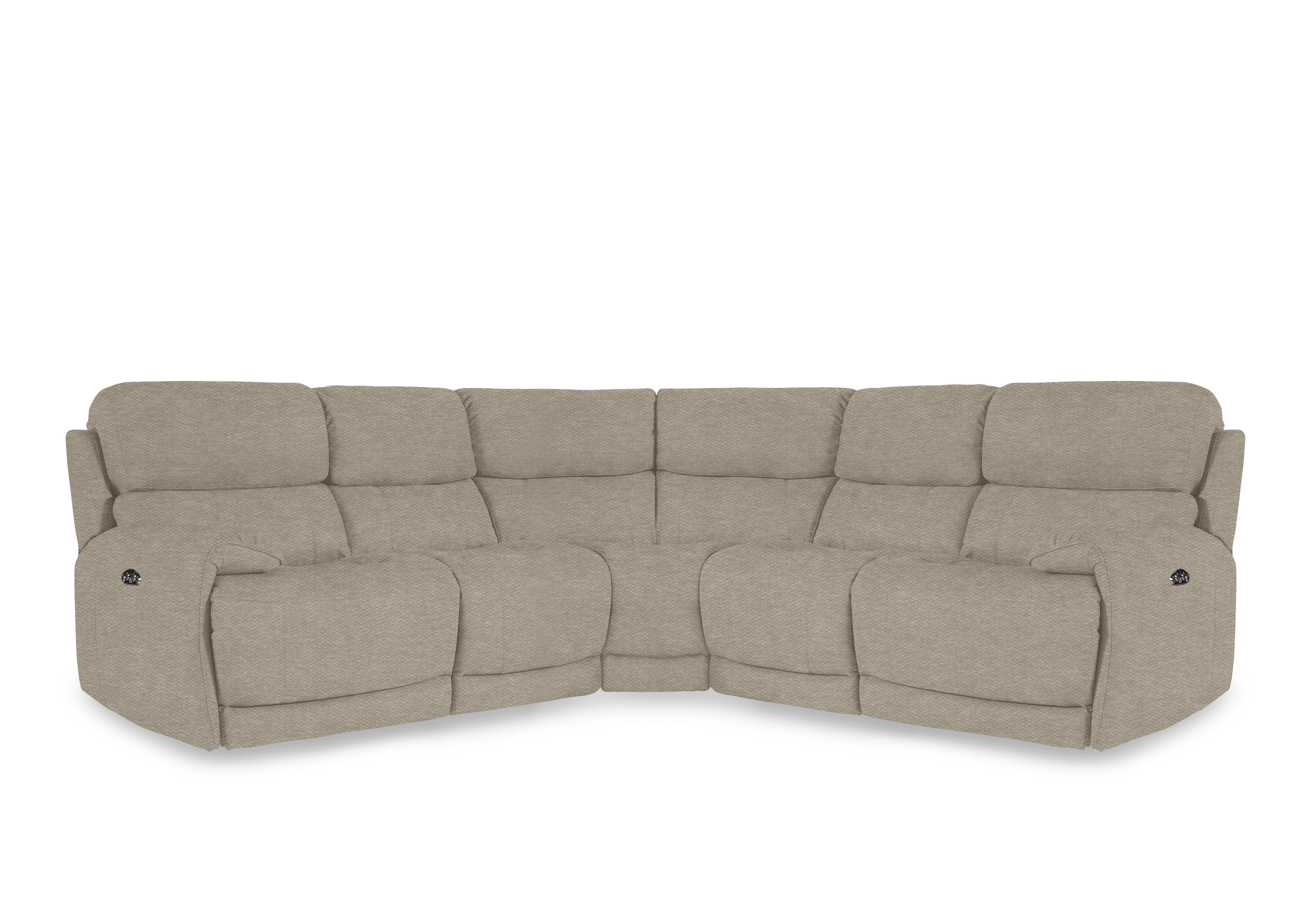 Link Fabric Large Power Recliner Corner Sofa with Power Headrests in Fab-Ska-R28 Beige on Furniture Village