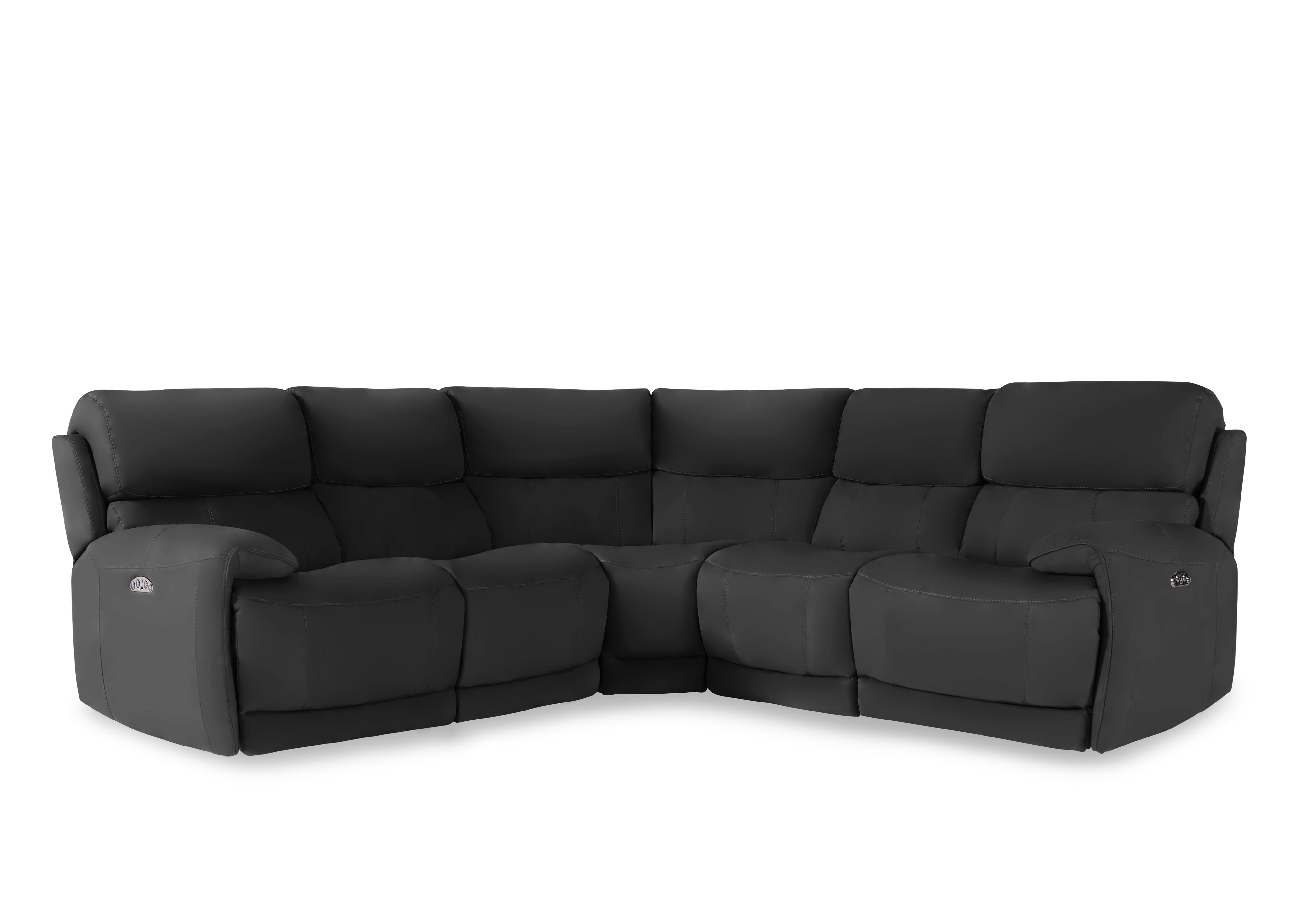 Link Leather Large Power Recliner Corner Sofa with Power Headrests in Nc-023c Black on Furniture Village