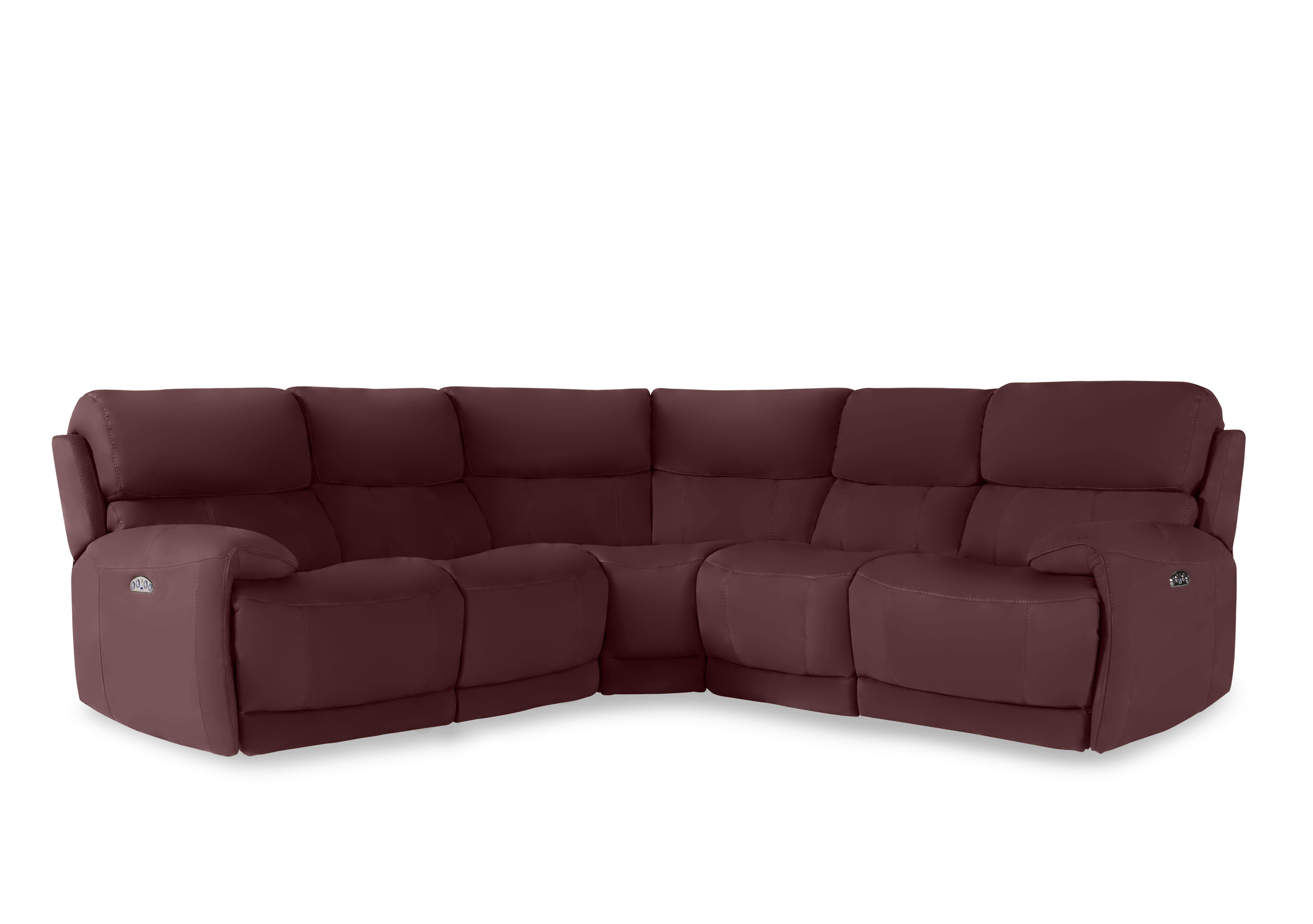 Link Leather Large Power Recliner Corner Sofa with Power Headrests in Nc-035c Deep Red on Furniture Village