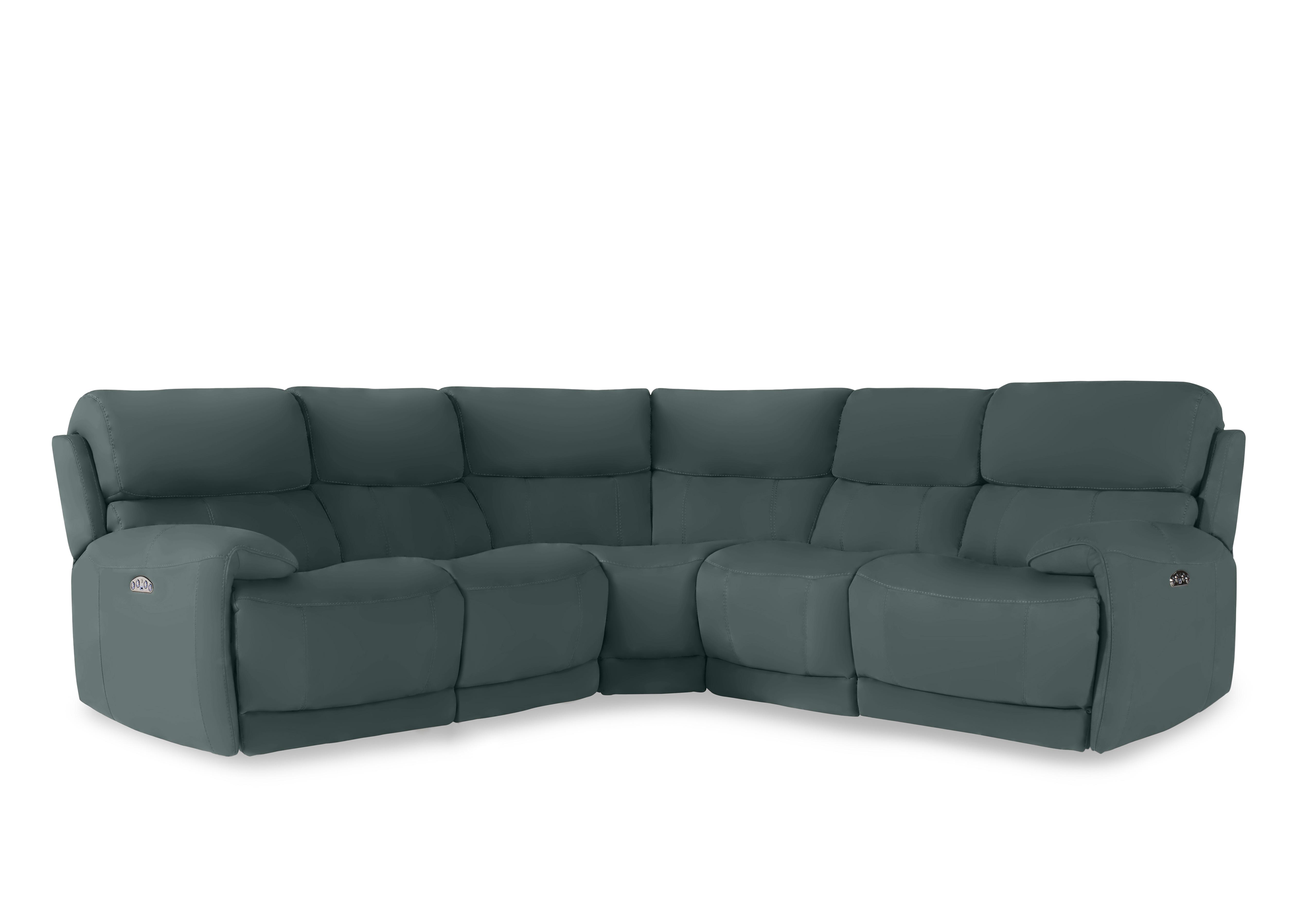 Link Leather Large Power Recliner Corner Sofa with Power Headrests in Nc-301e Lake Green on Furniture Village