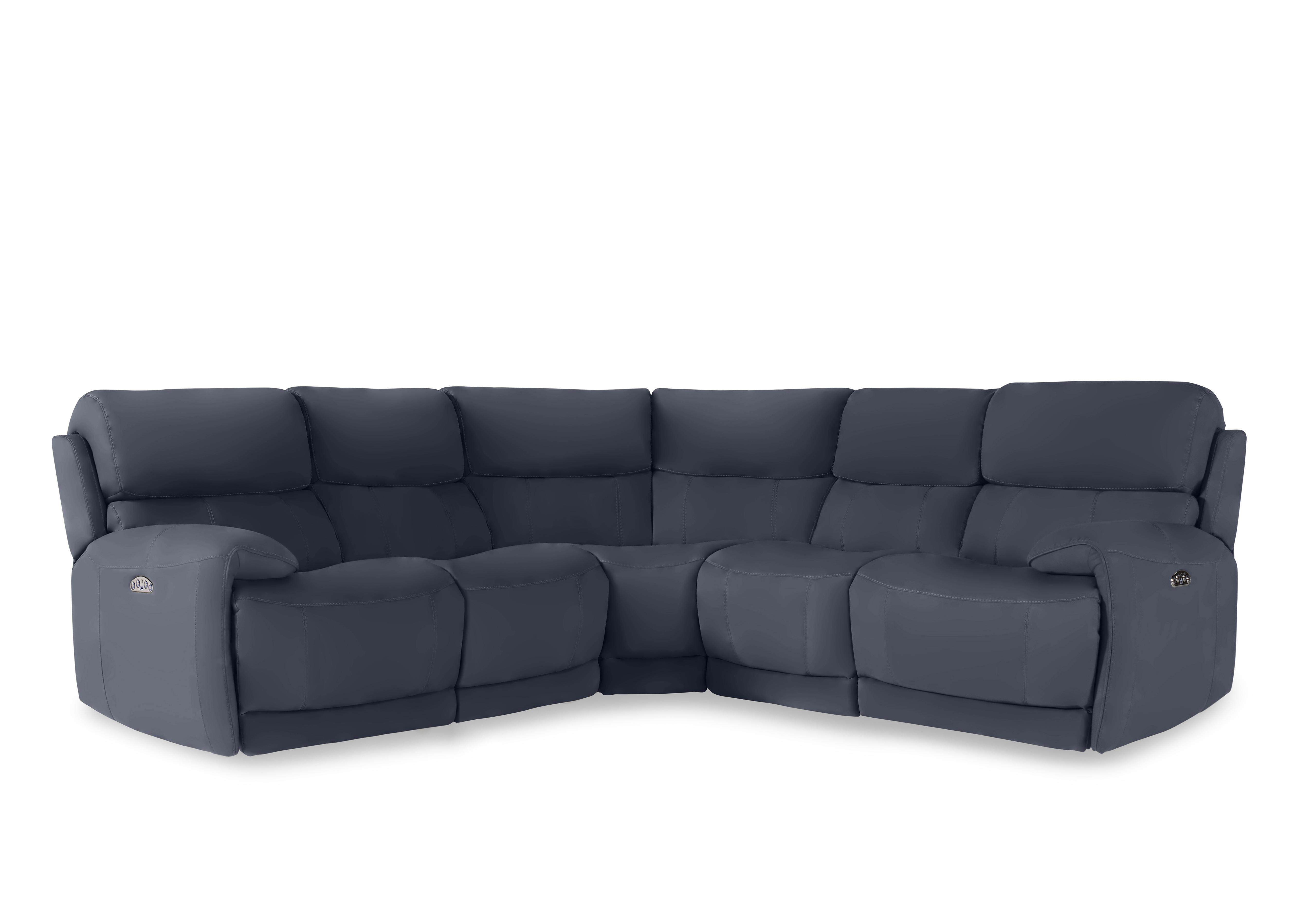 Link Leather Large Power Recliner Corner Sofa with Power Headrests in Nc-313e Ocean Blue on Furniture Village