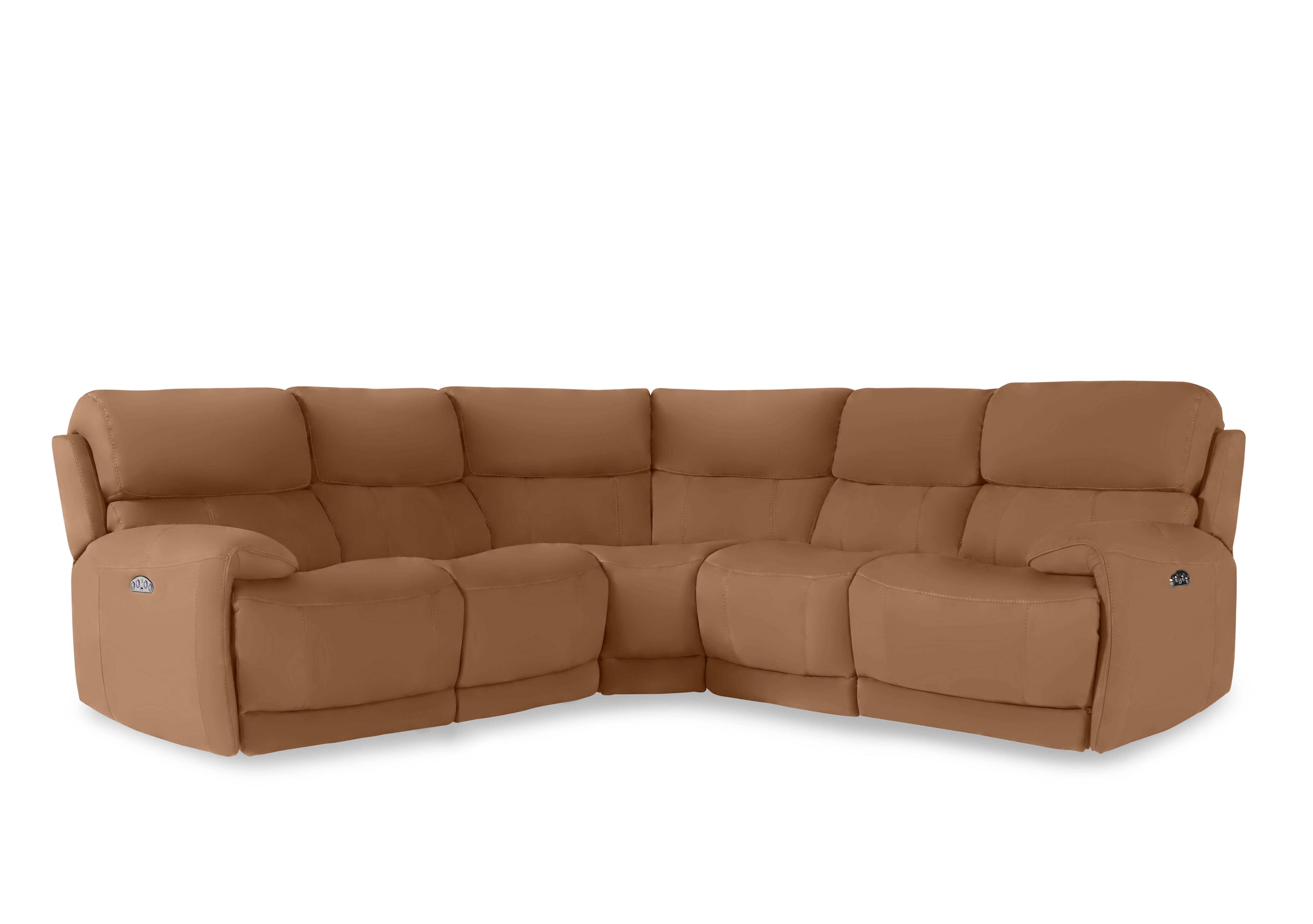 Link Leather Large Power Recliner Corner Sofa with Power Headrests in Nc-334e Pecan Brown on Furniture Village