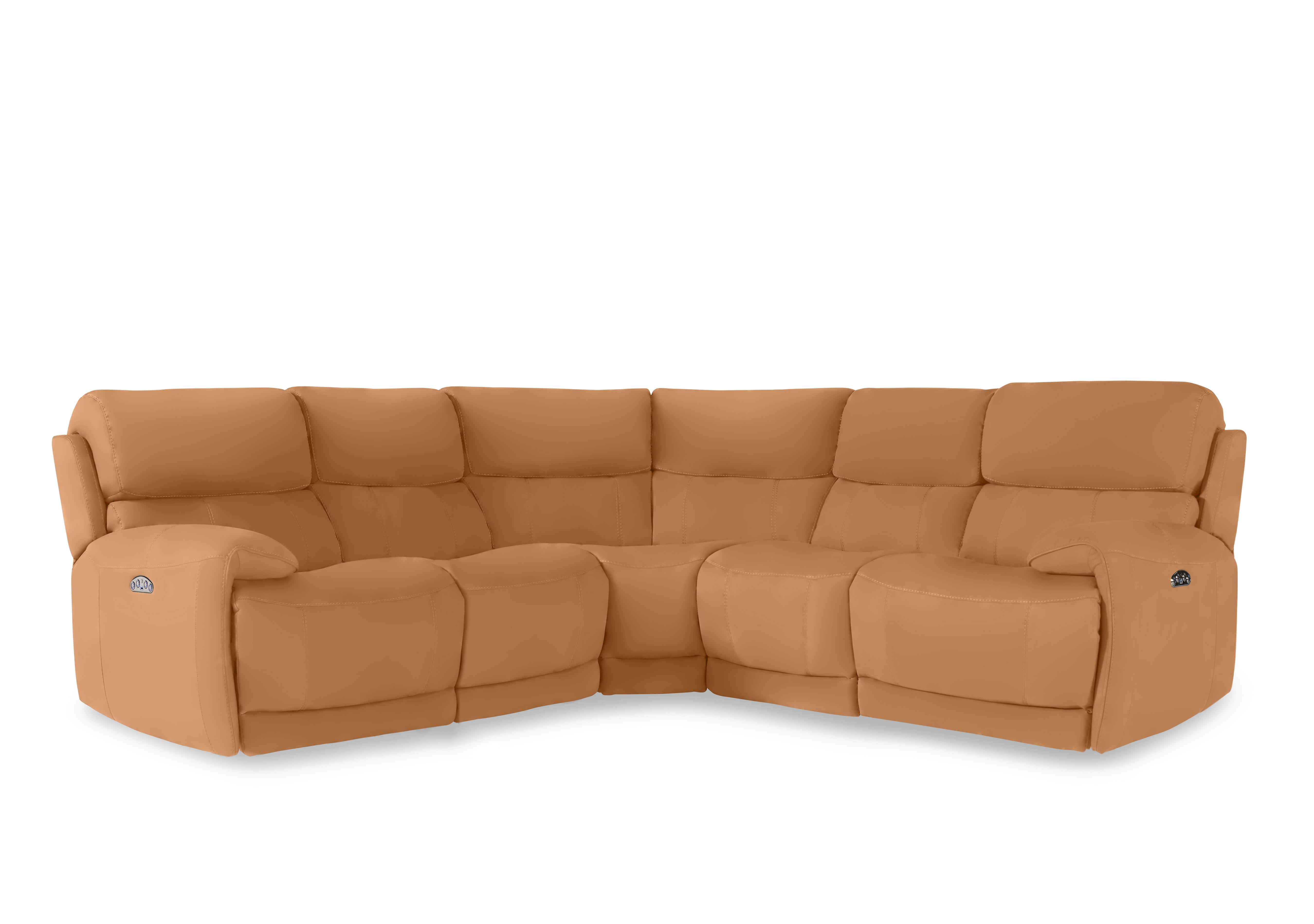 Link Leather Large Power Recliner Corner Sofa with Power Headrests in Nc-335e Honey Yellow on Furniture Village