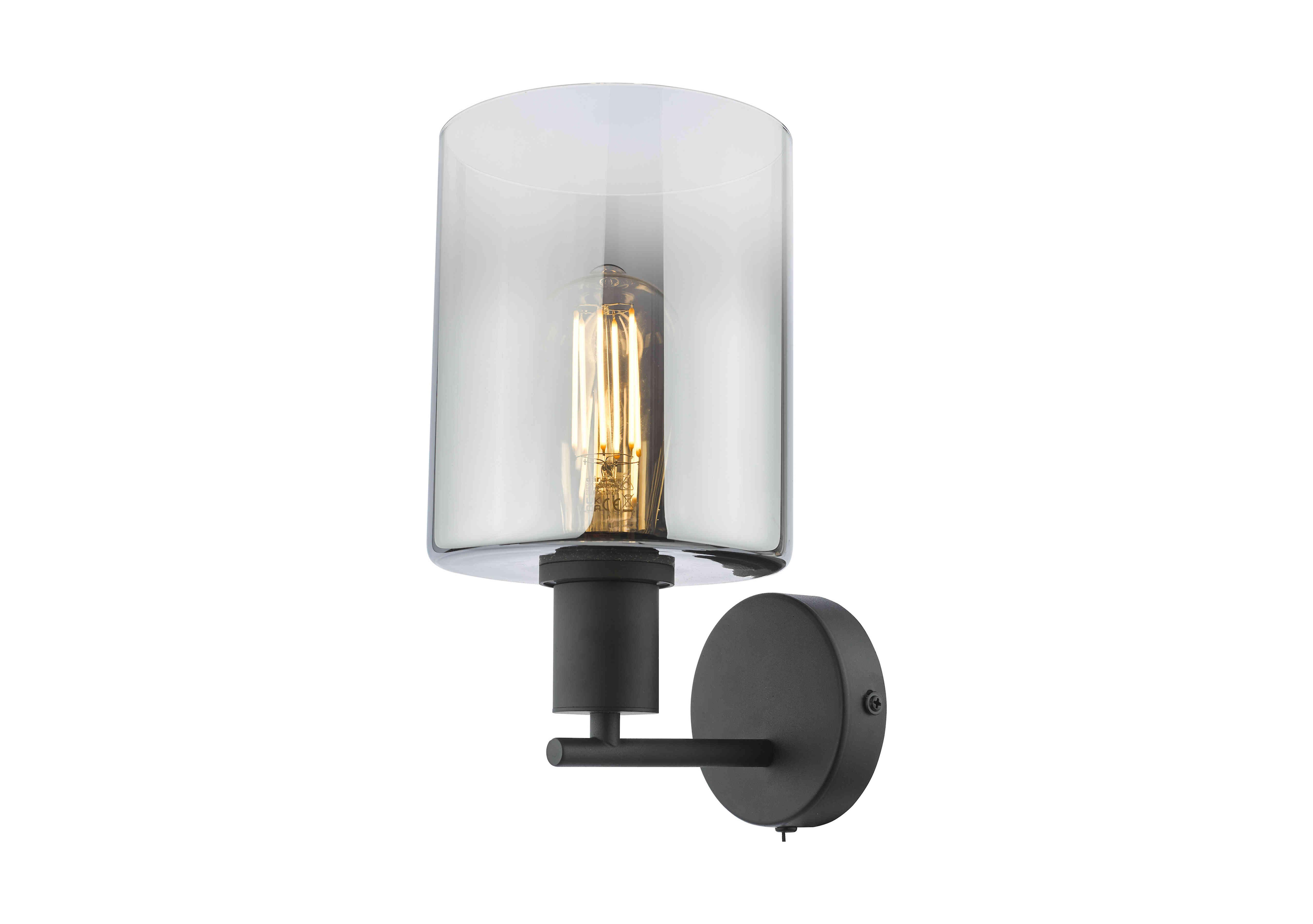 Macon 1 Light Wall Light in Black Smoked Glass on Furniture Village