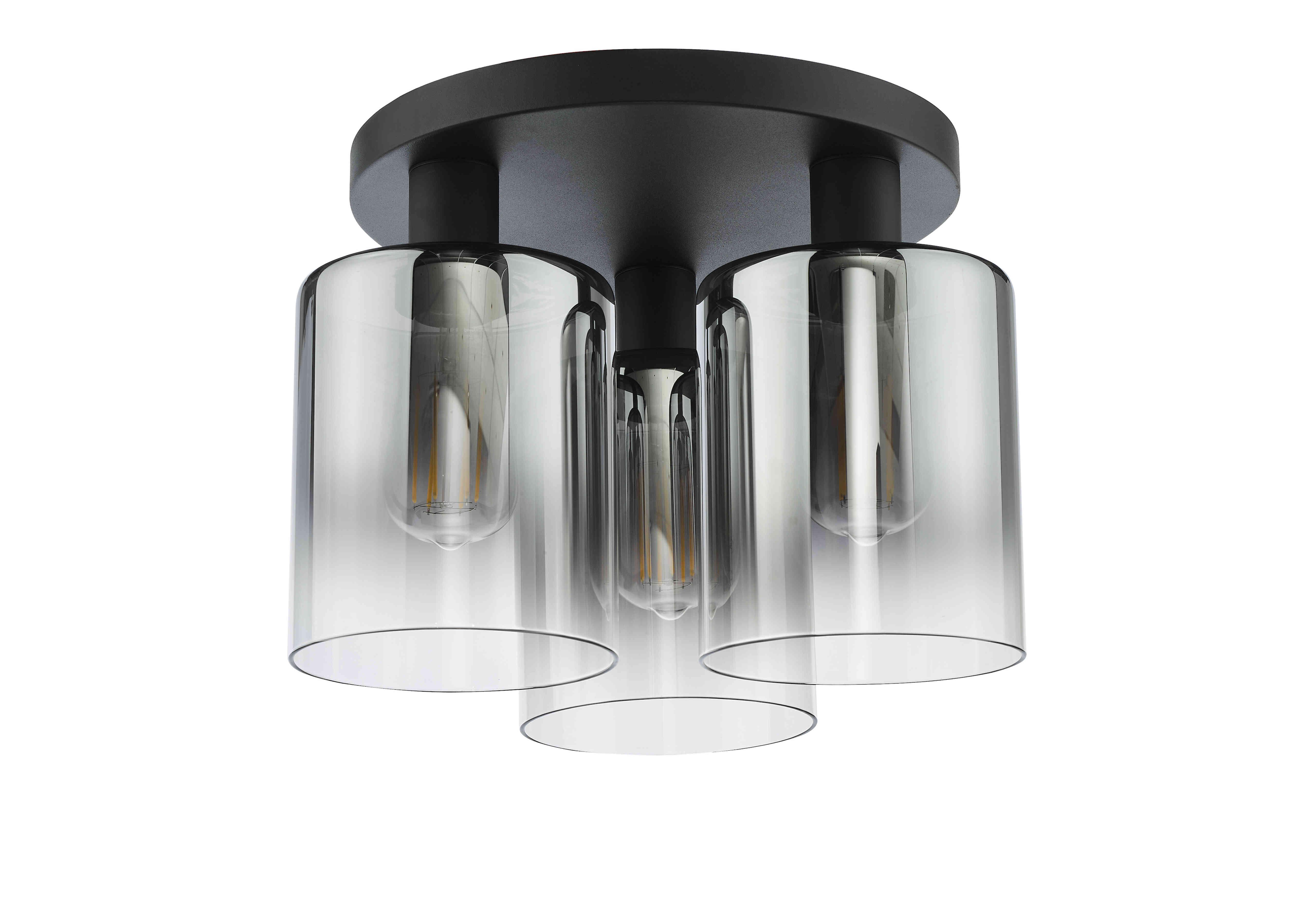Macon 3 Light Flush Light in Black Smoked Glass on Furniture Village