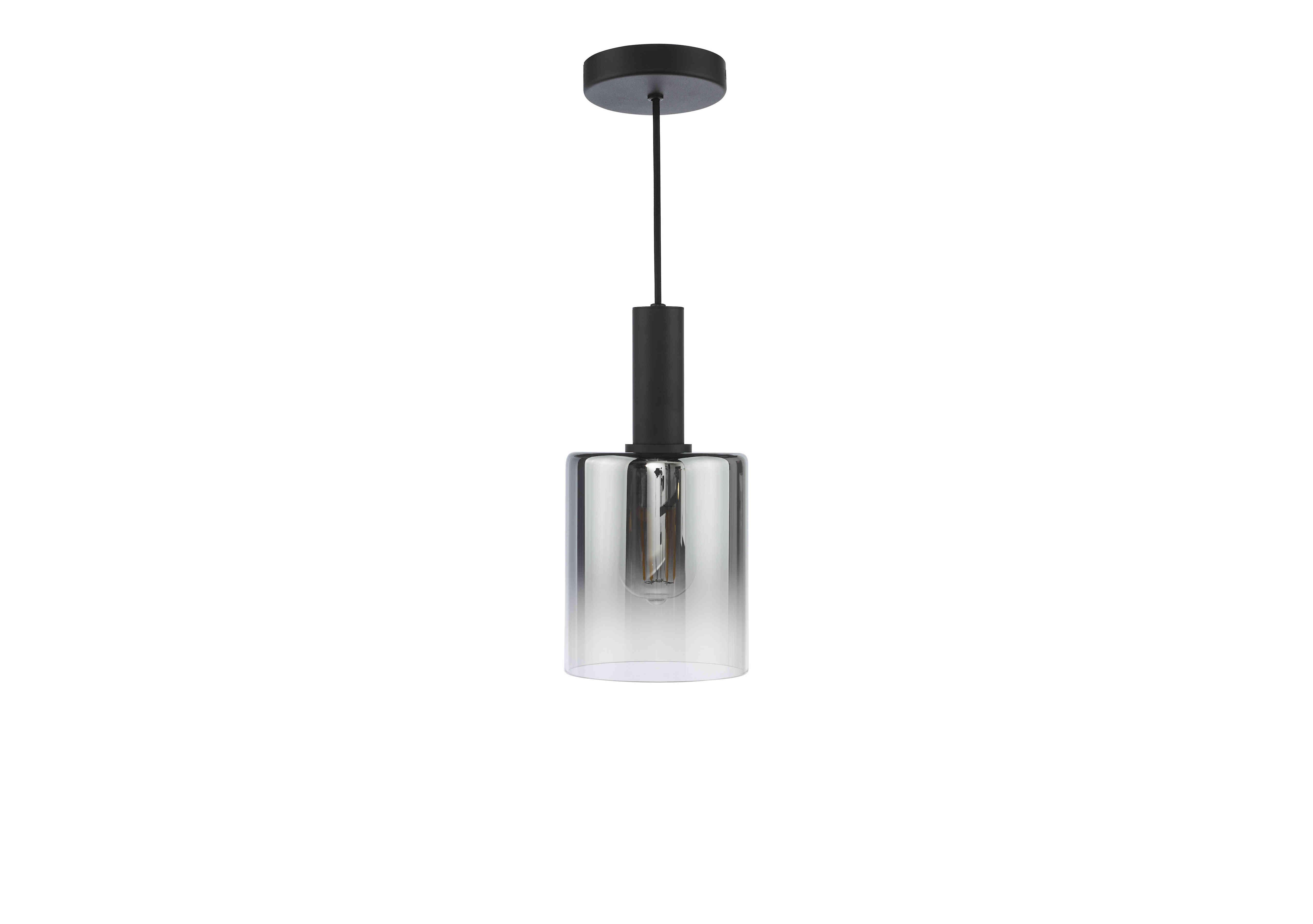 Macon 1 Light Pendant in Black Smoked Glass on Furniture Village