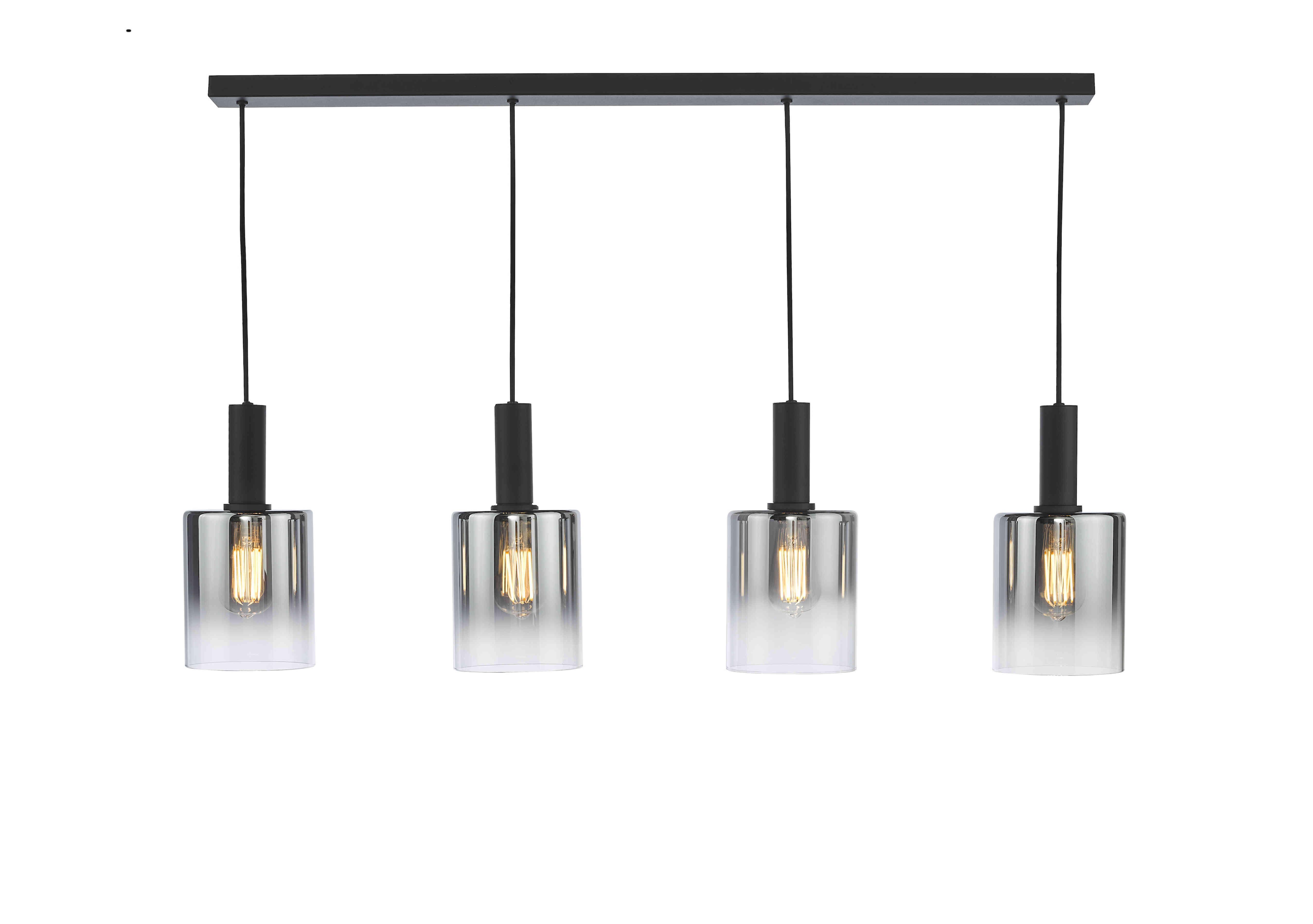 Macon 4 Light Bar Pendant Light in Black Smoked Glass on Furniture Village
