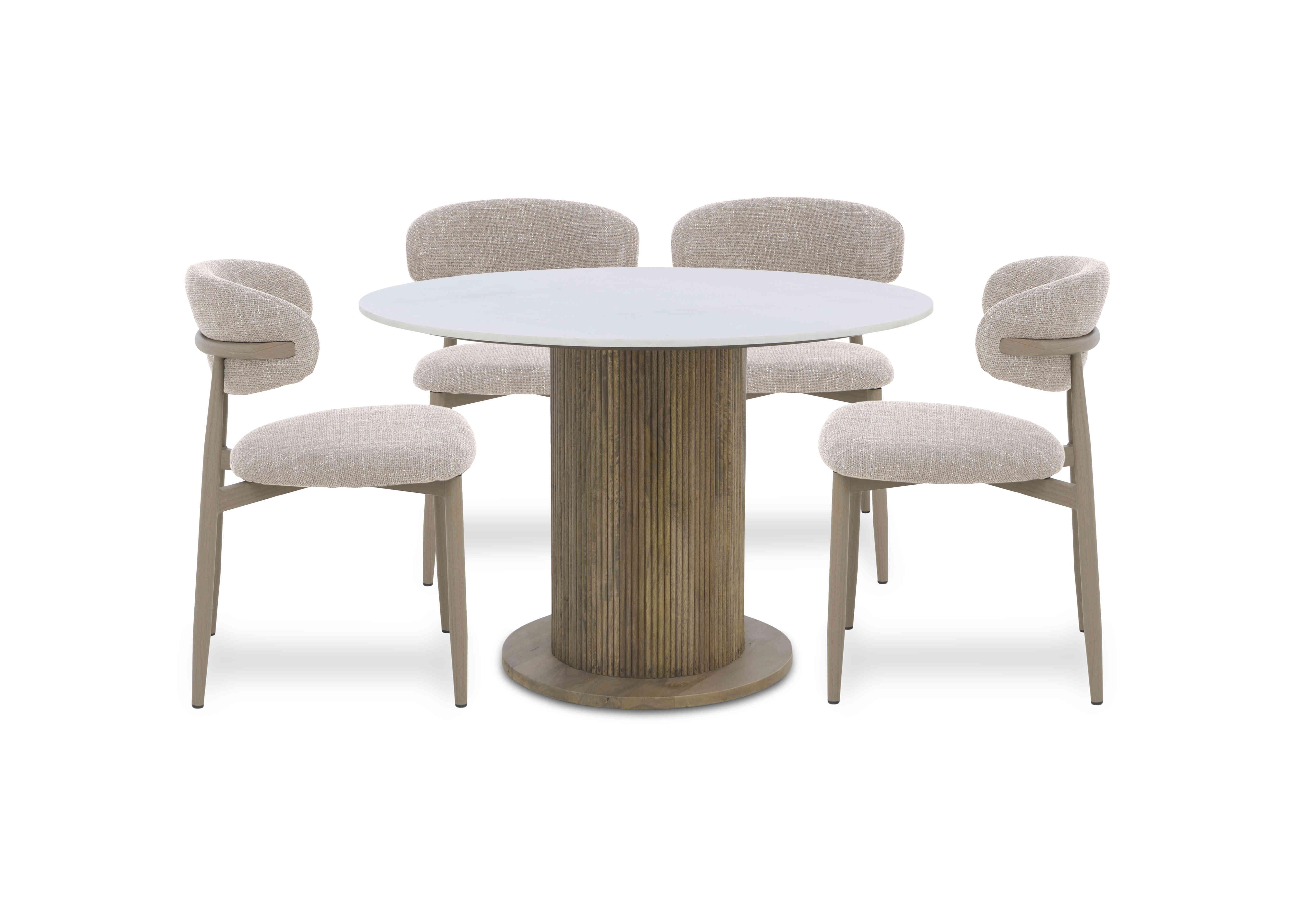 Aimar Round Dining Table and 4 Open Back Dining Chairs in Oatmeal on Furniture Village