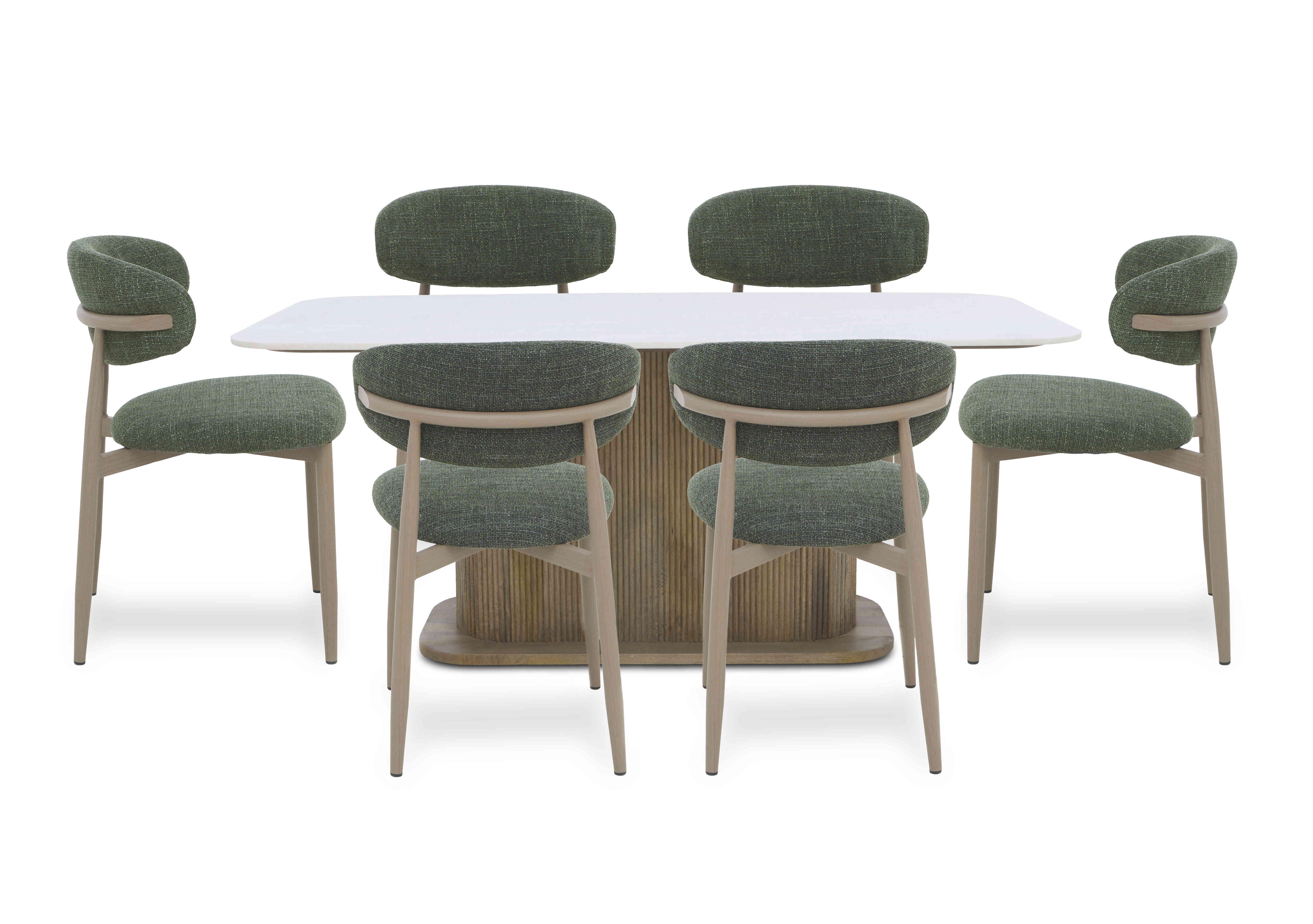 Aimar Rectangular Dining Table and 6 Open Back Dining Chairs in Green on Furniture Village