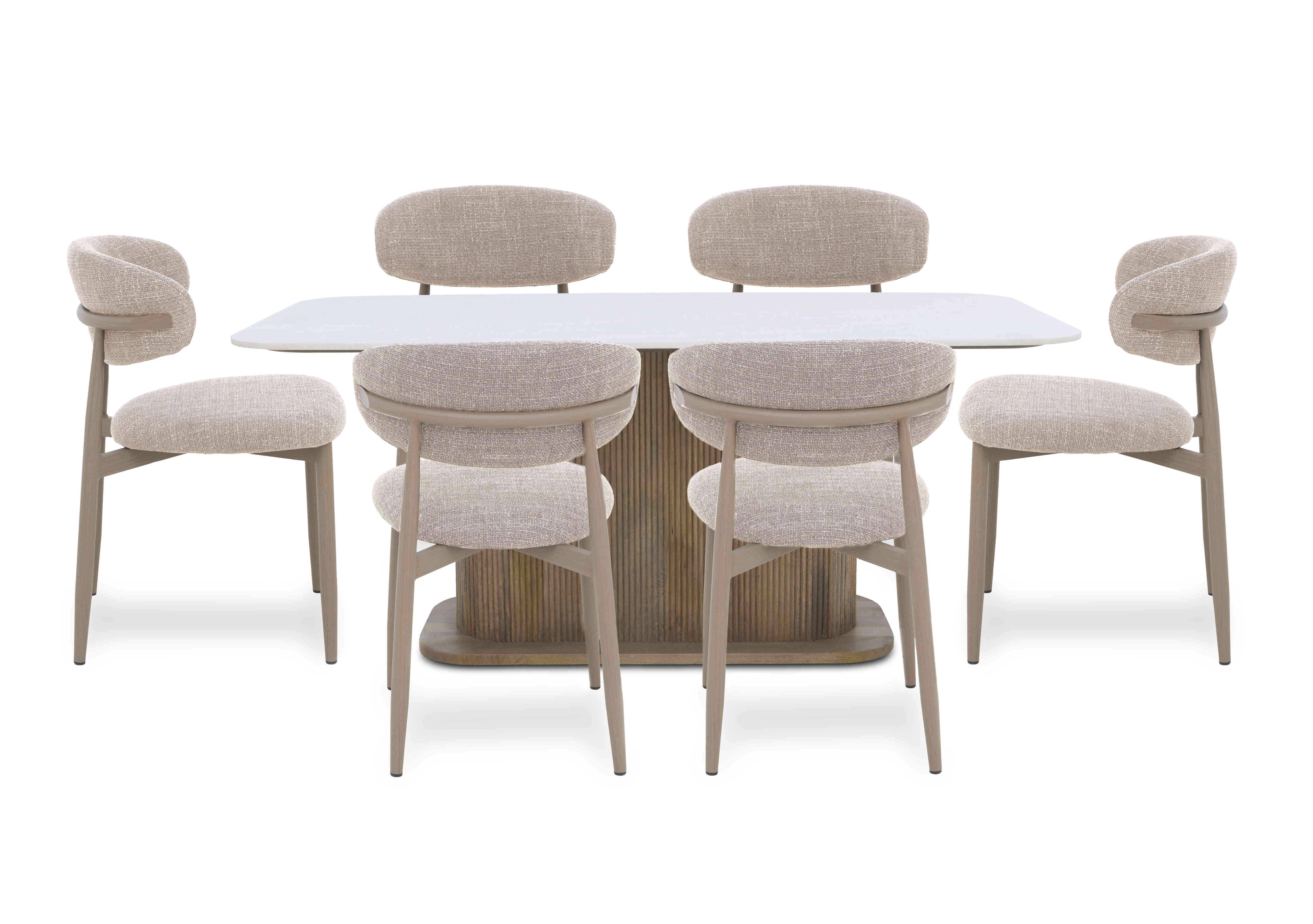 Aimar Rectangular Dining Table and 6 Open Back Dining Chairs in Oatmeal on Furniture Village