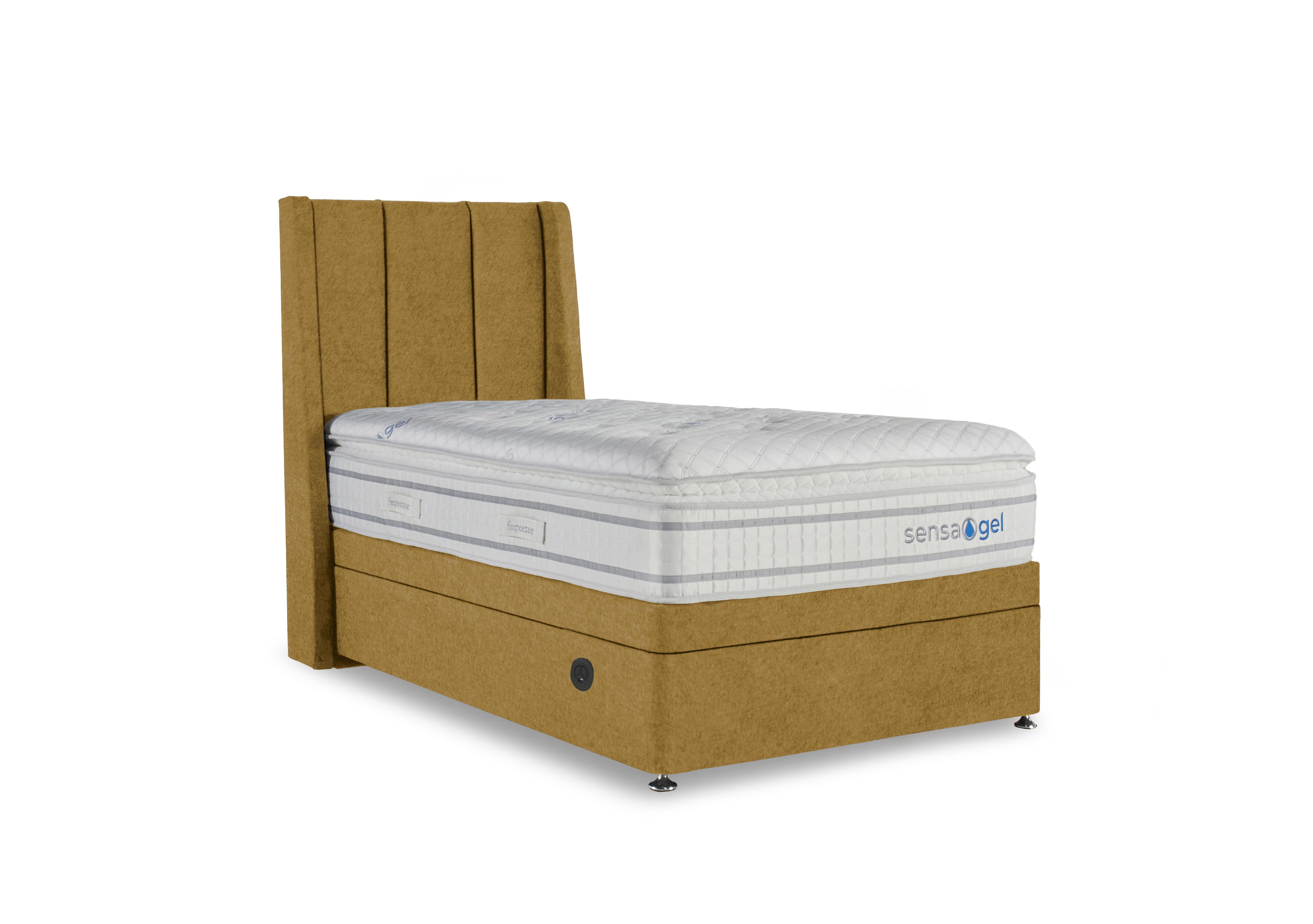 SensaGel 9000 Electric End Ottoman Divan Set in Tweed Mustard on Furniture Village