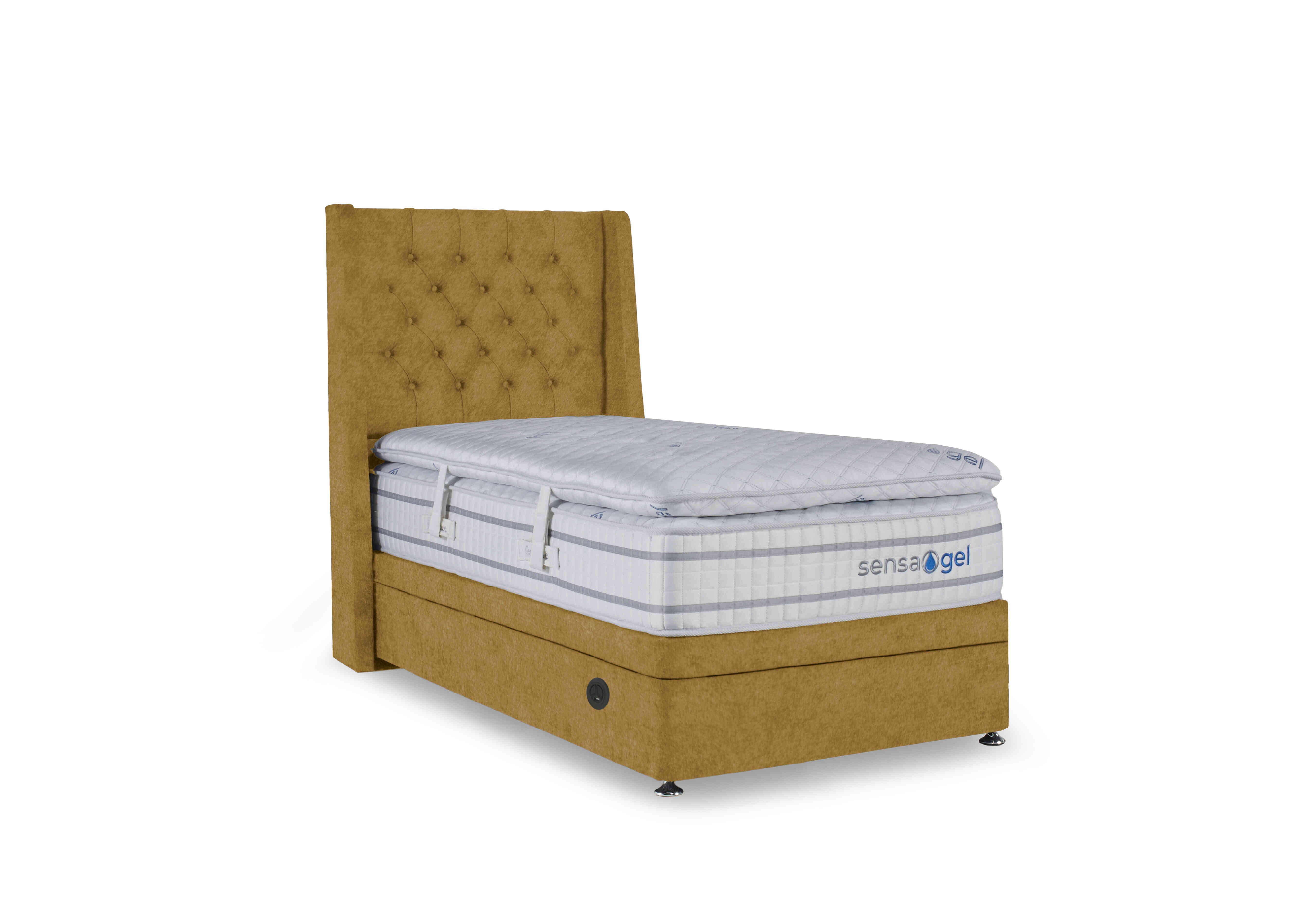 SensaGel 12000 Electric End Ottoman Divan Set in Tweed Mustard on Furniture Village