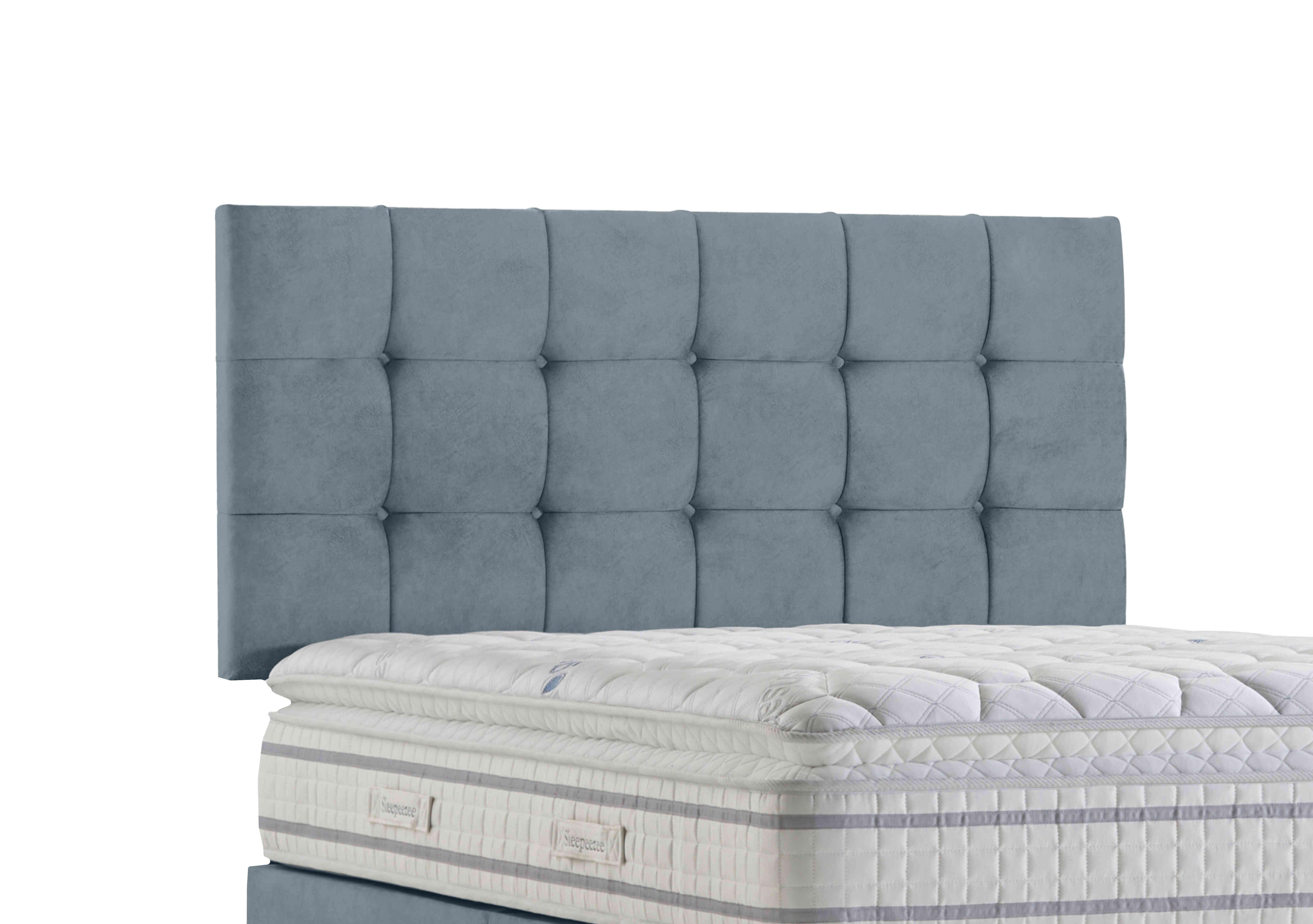 Apex Strutted Headboard in Plush Light Blue on Furniture Village